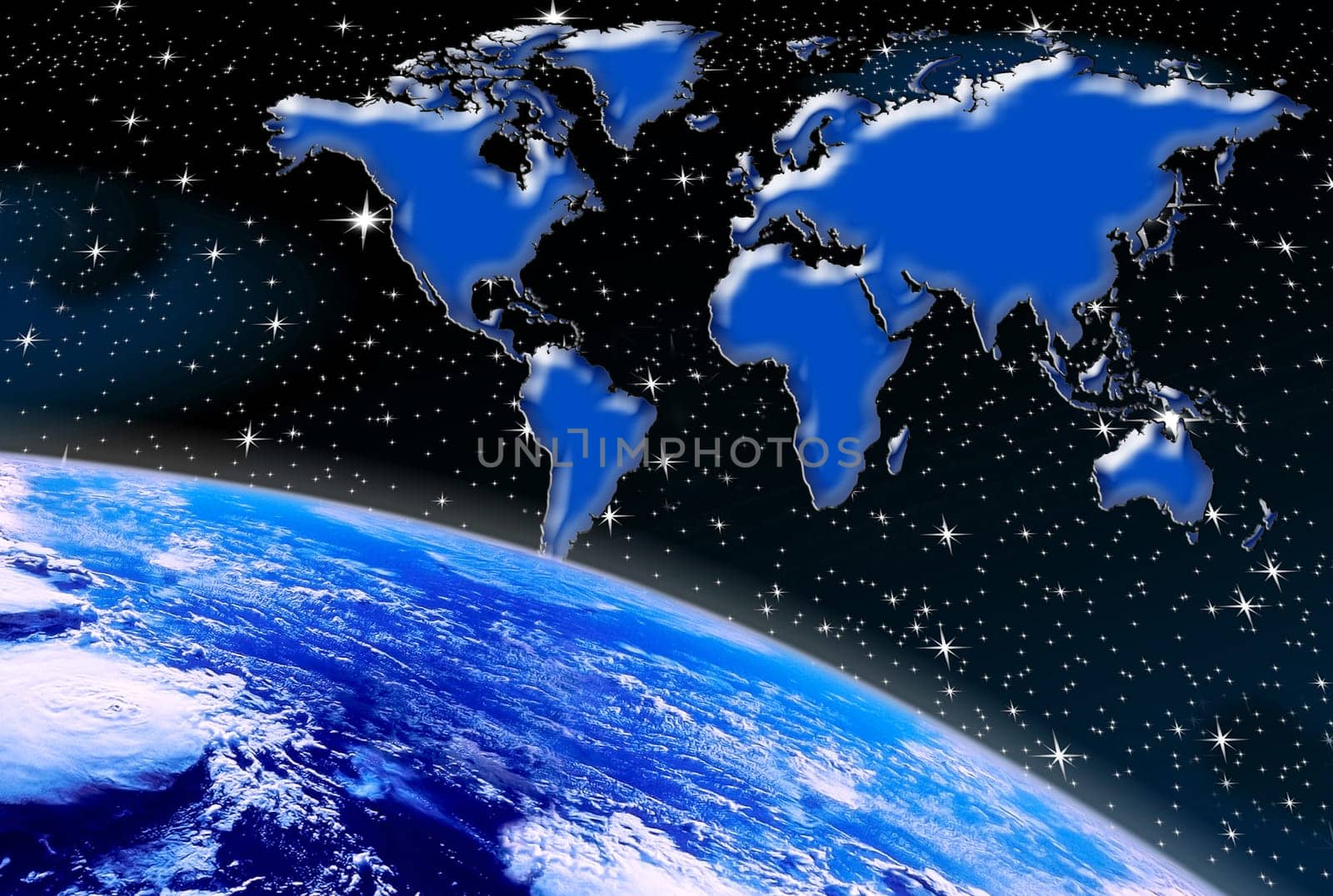 planet earth world map and aerial view of the space against the backdrop of night sky