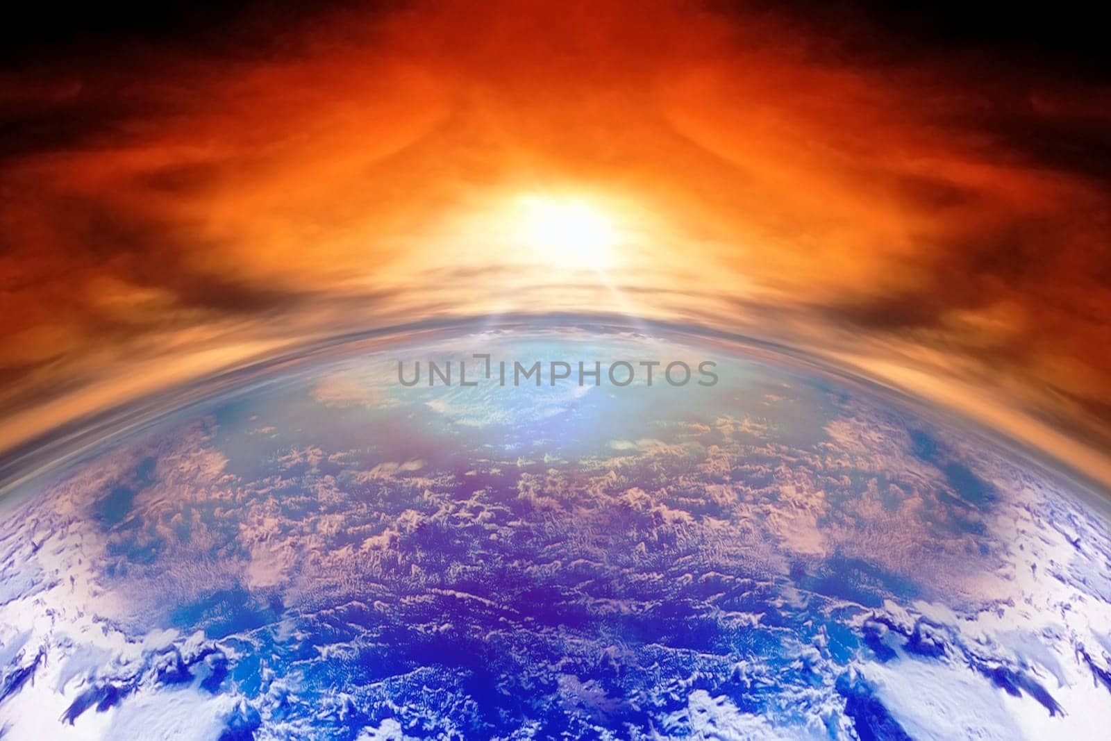 a sunset or a sunrise on planet earth with the sun&#039 s reflection