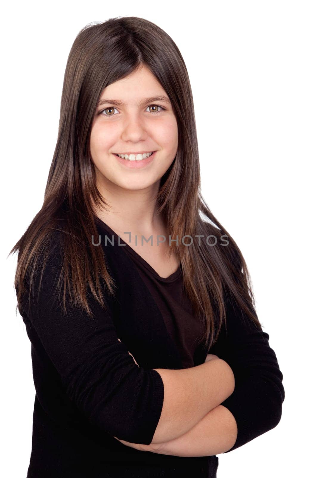 Adorable preteen girl isolated on white background