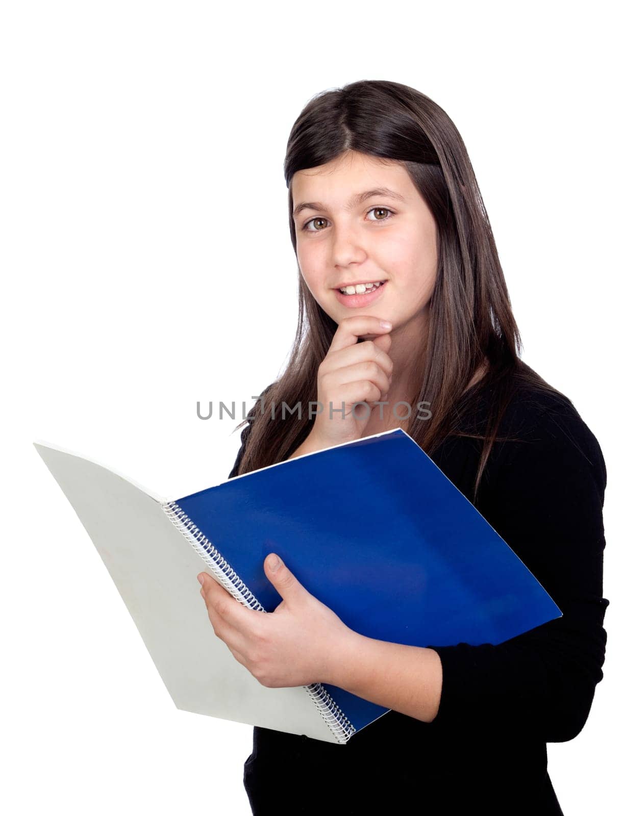 Adorable student girl isolated on white background
