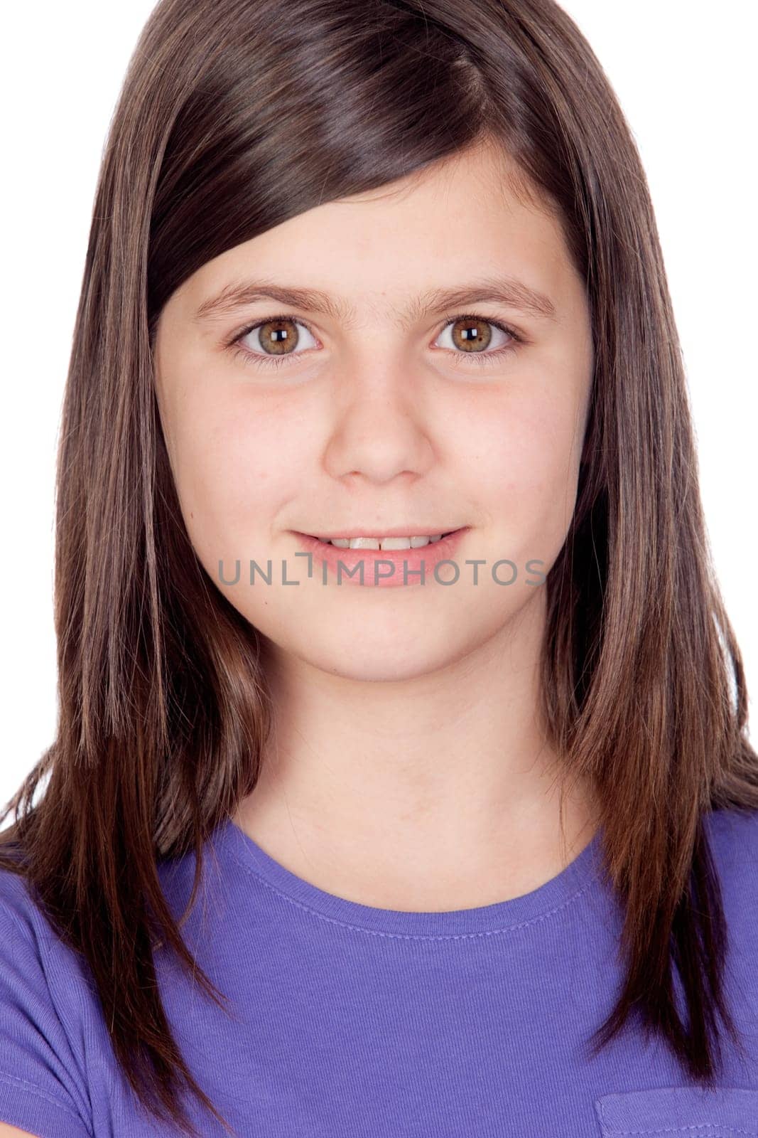 Adorable preteen girl isolated on white background