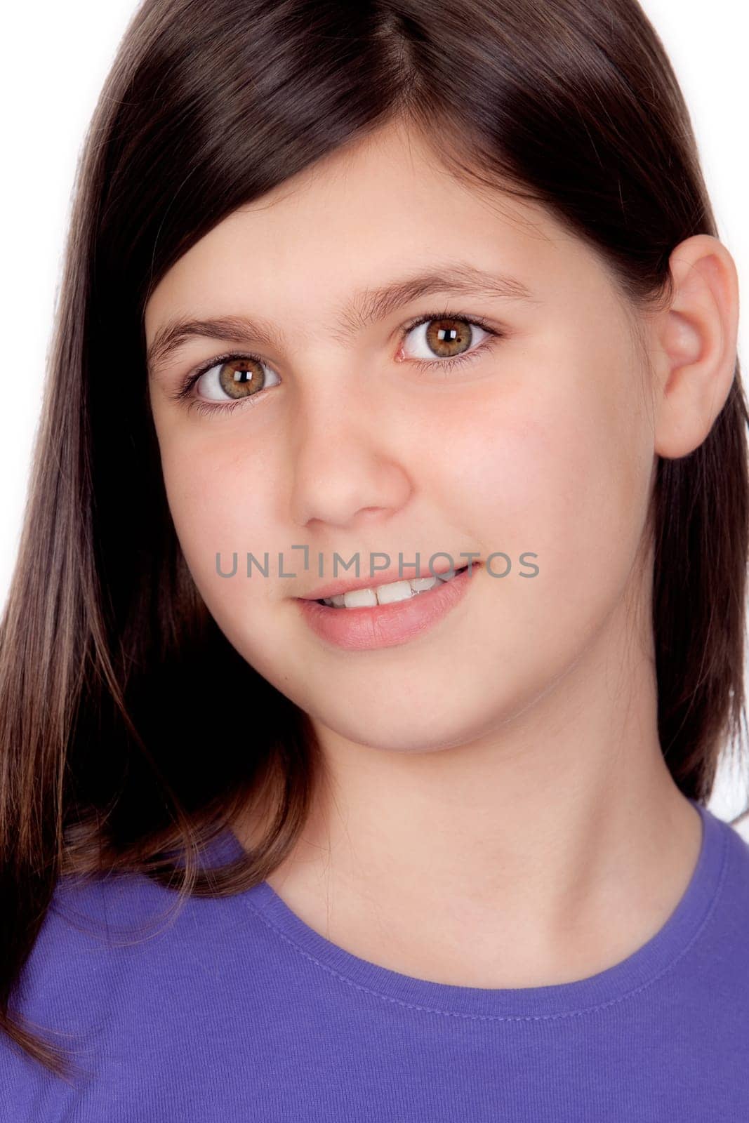 Adorable preteen girl isolated on white background