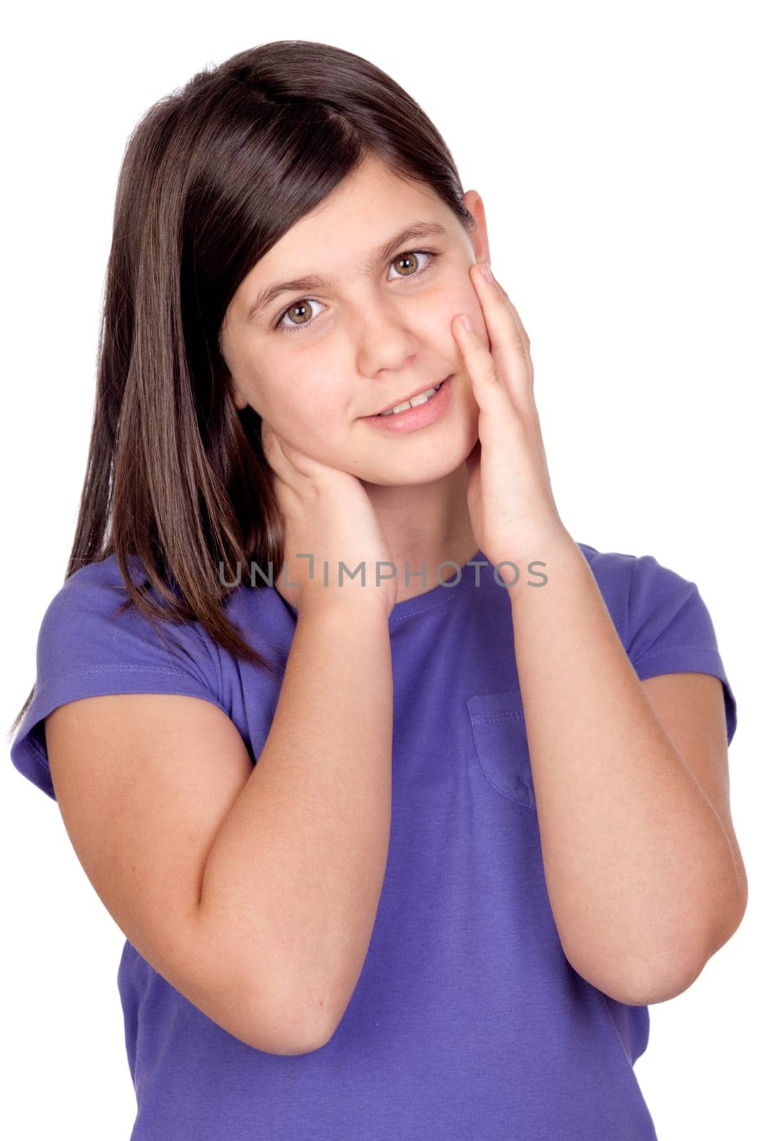 Adorable preteen girl isolated on white background