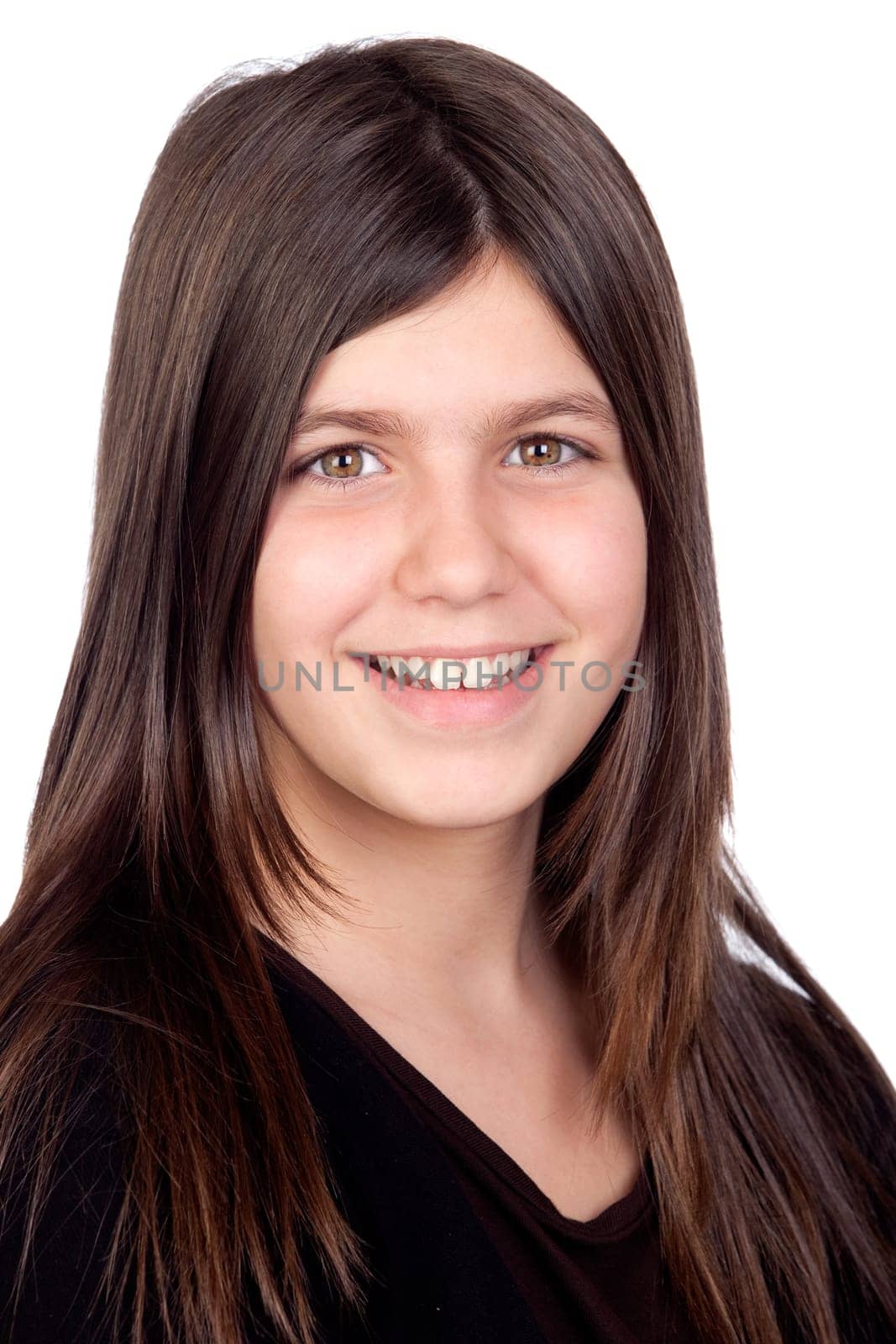 Adorable preteen girl isolated on white background
