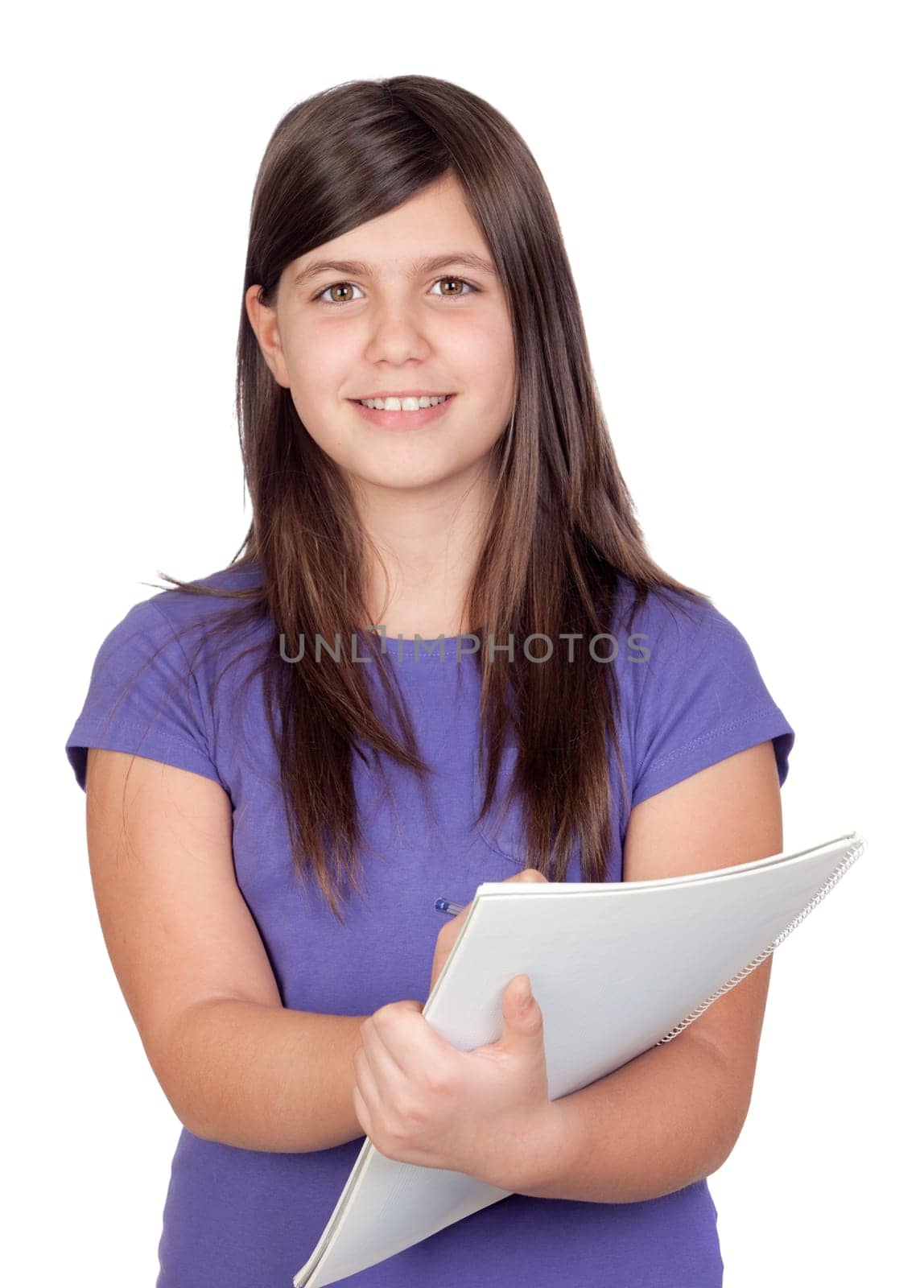 Adorable preteen girl isolated on white background