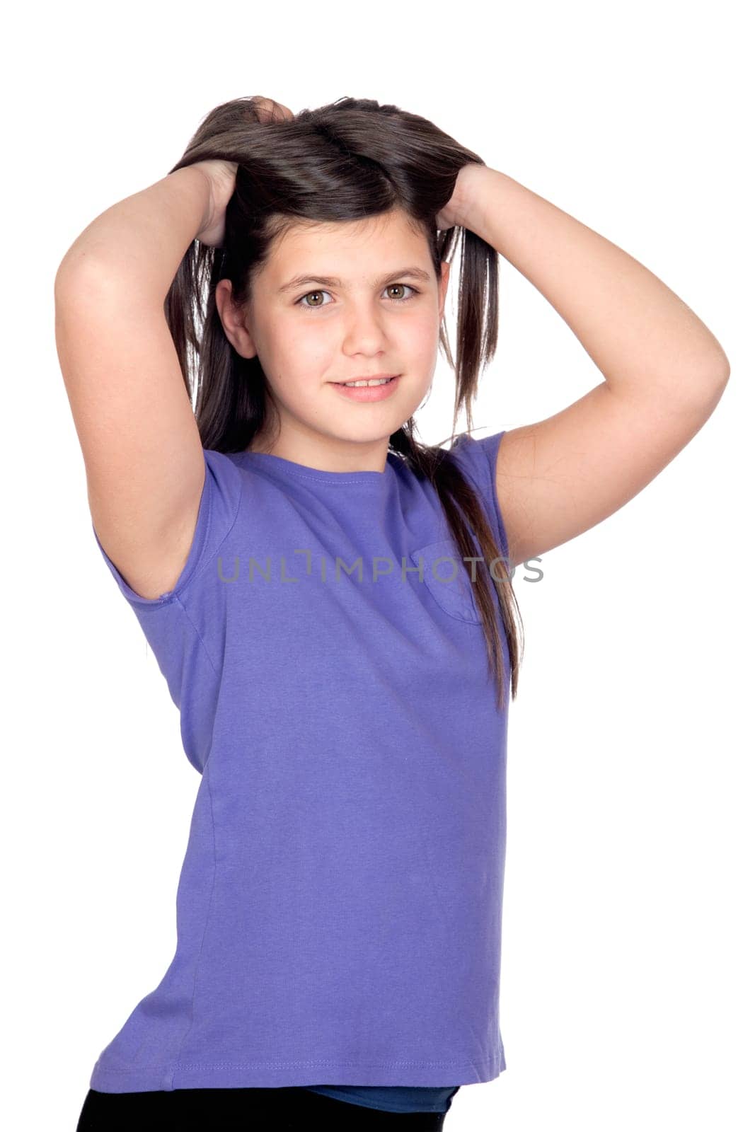 Adorable preteen girl isolated on white background