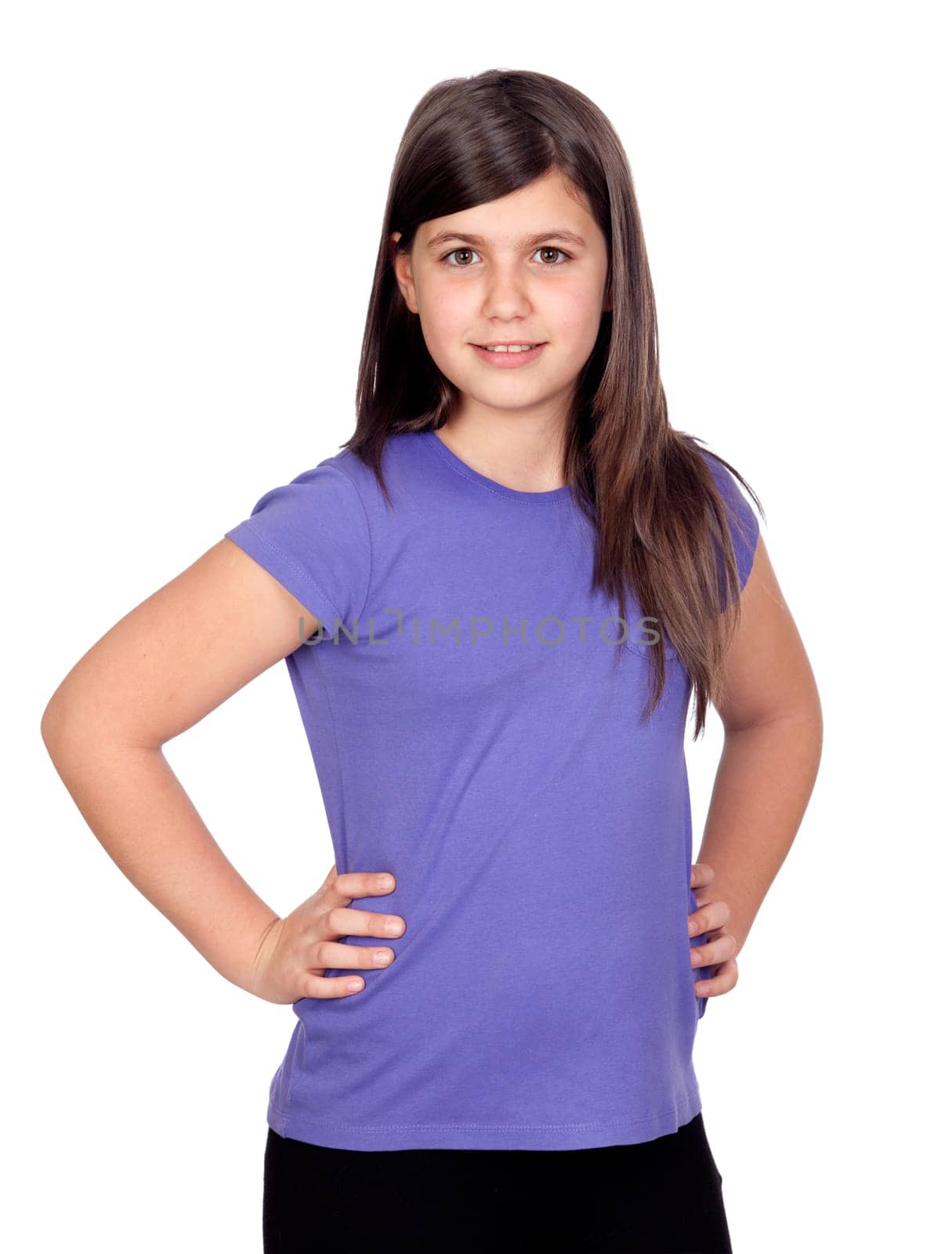 Adorable preteen girl isolated on white background