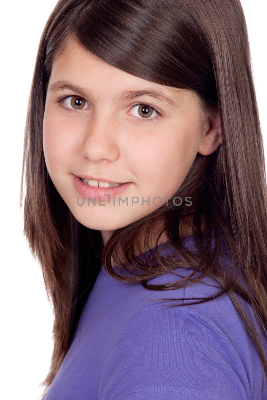 Adorable preteen girl isolated on white background