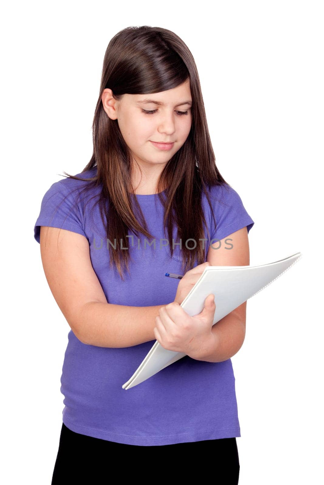 Adorable preteen girl isolated on white background
