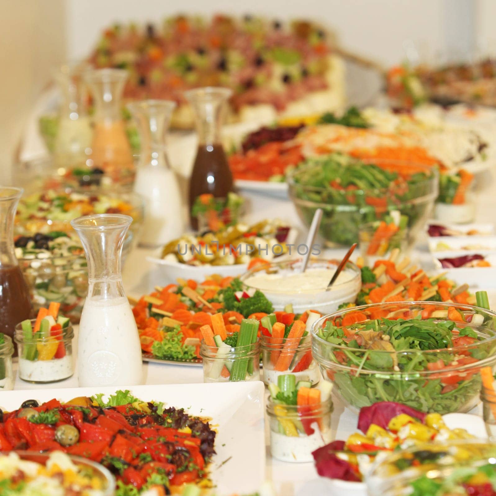 Large,delicious buffet with various dishes - square