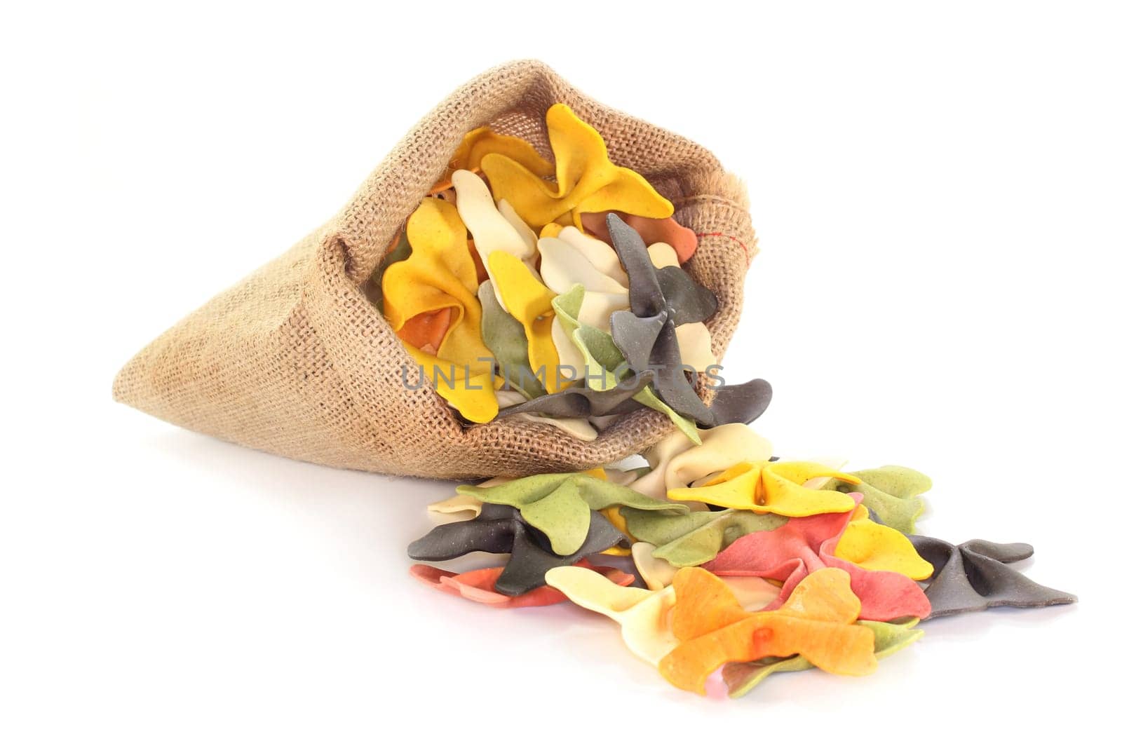 a jute sack filled with noodles