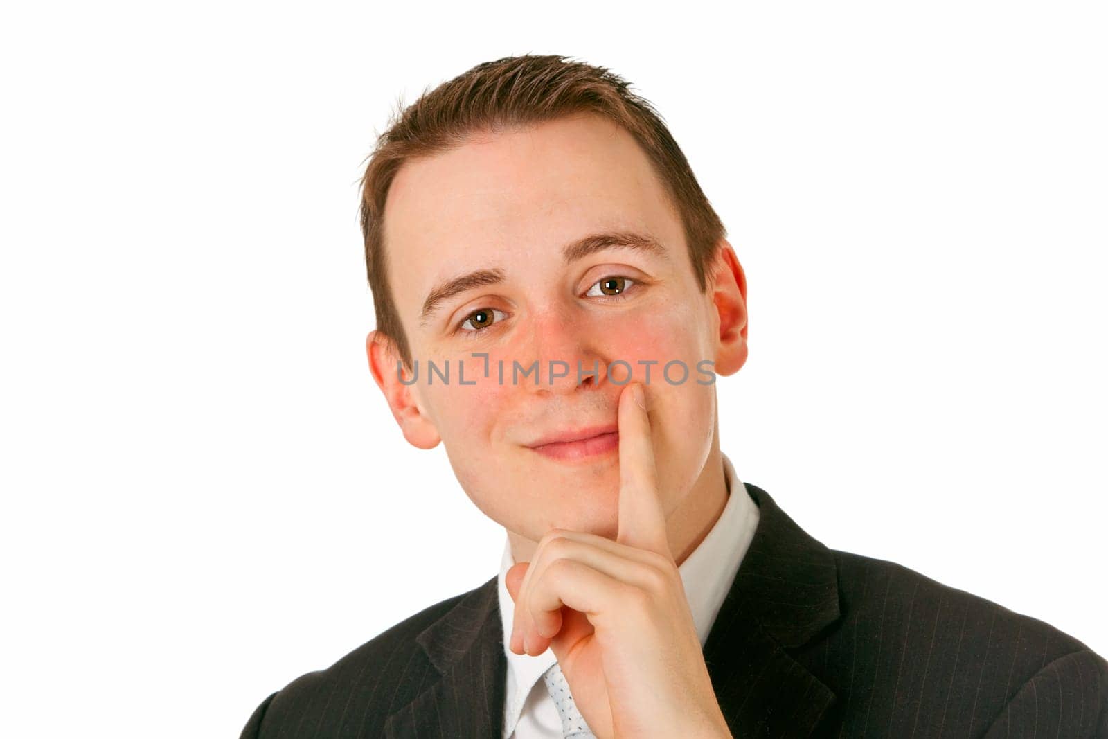 Calm man isolated on white background