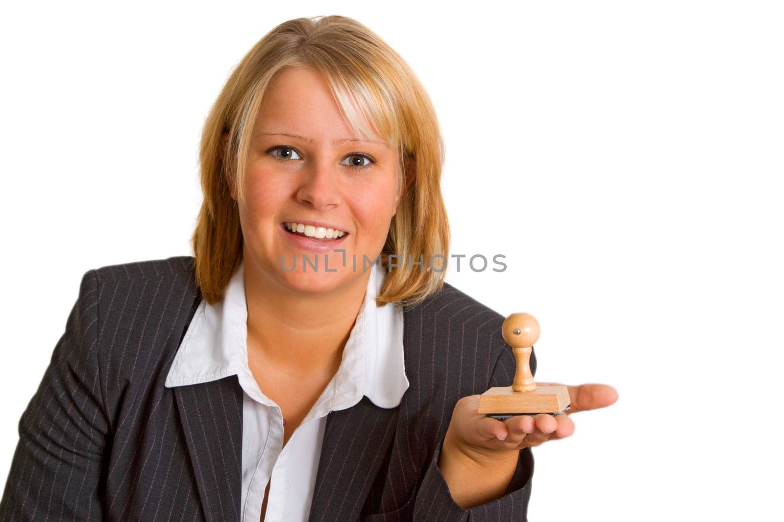 Young businesswoman isolated on white background