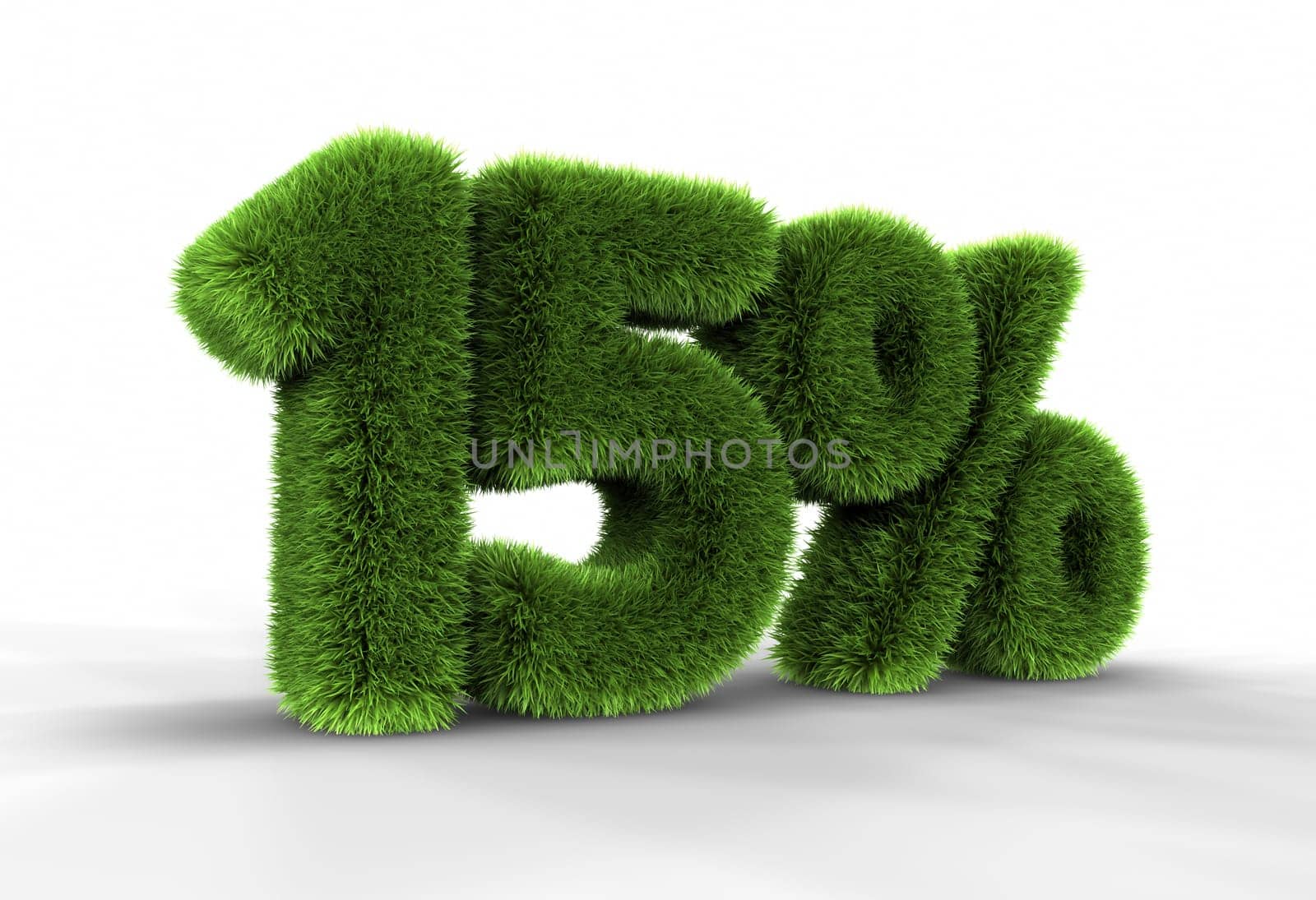 Grass fifteen percent, isolated on white background. 15%