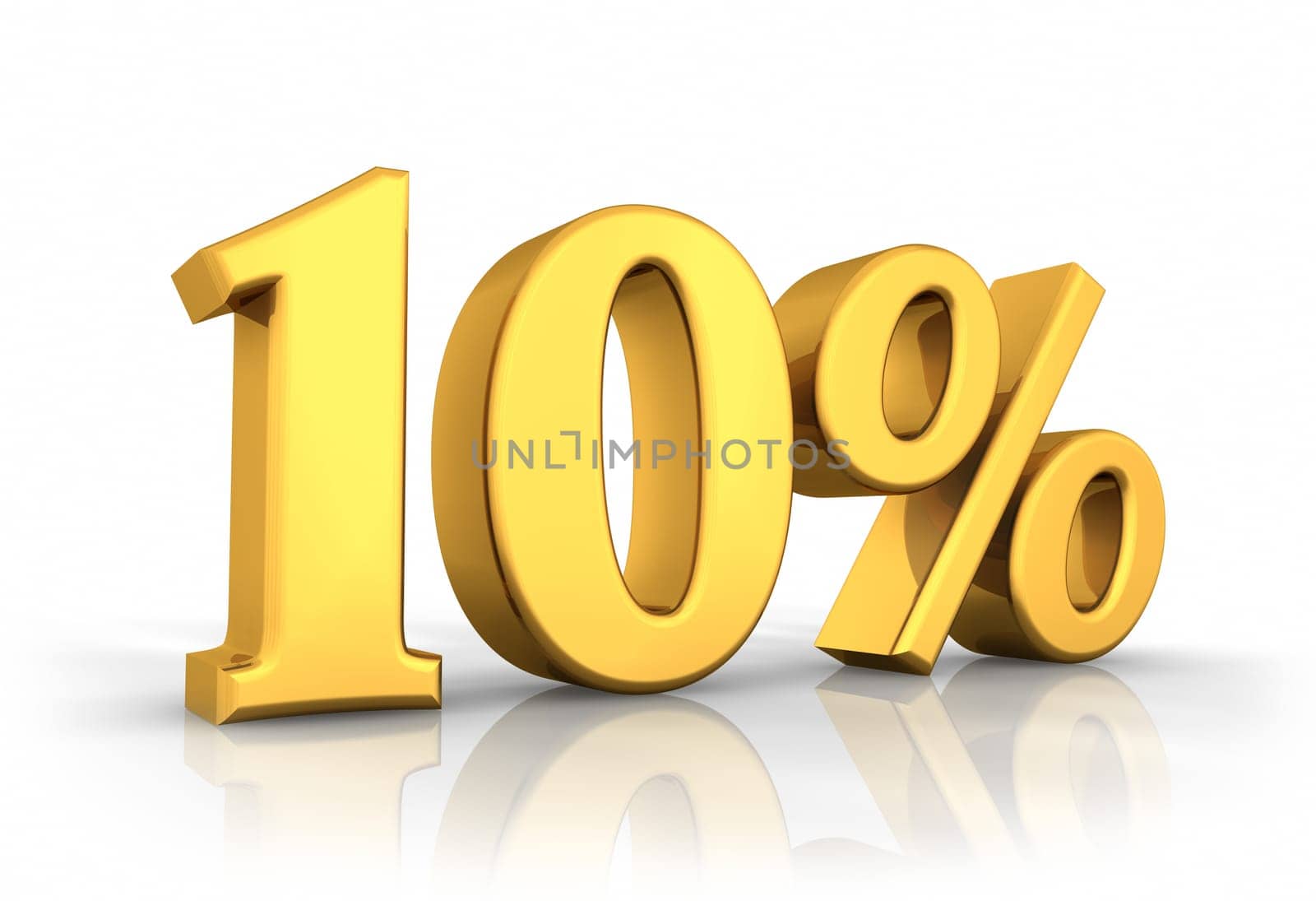 Gold ten percent, isolated on white background. 10%