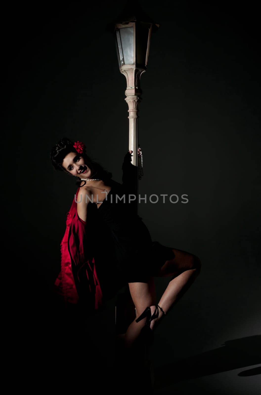 beautiful young glamorous woman  with lightpole