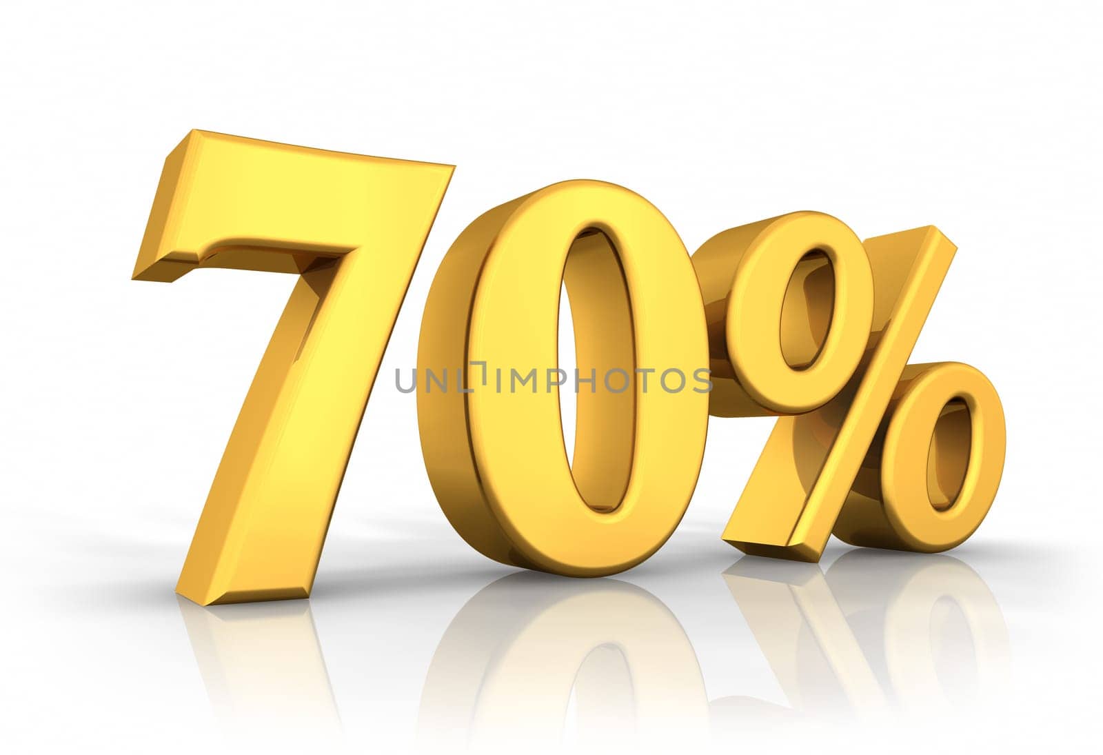 Gold seventy percent, isolated on white background. 70%