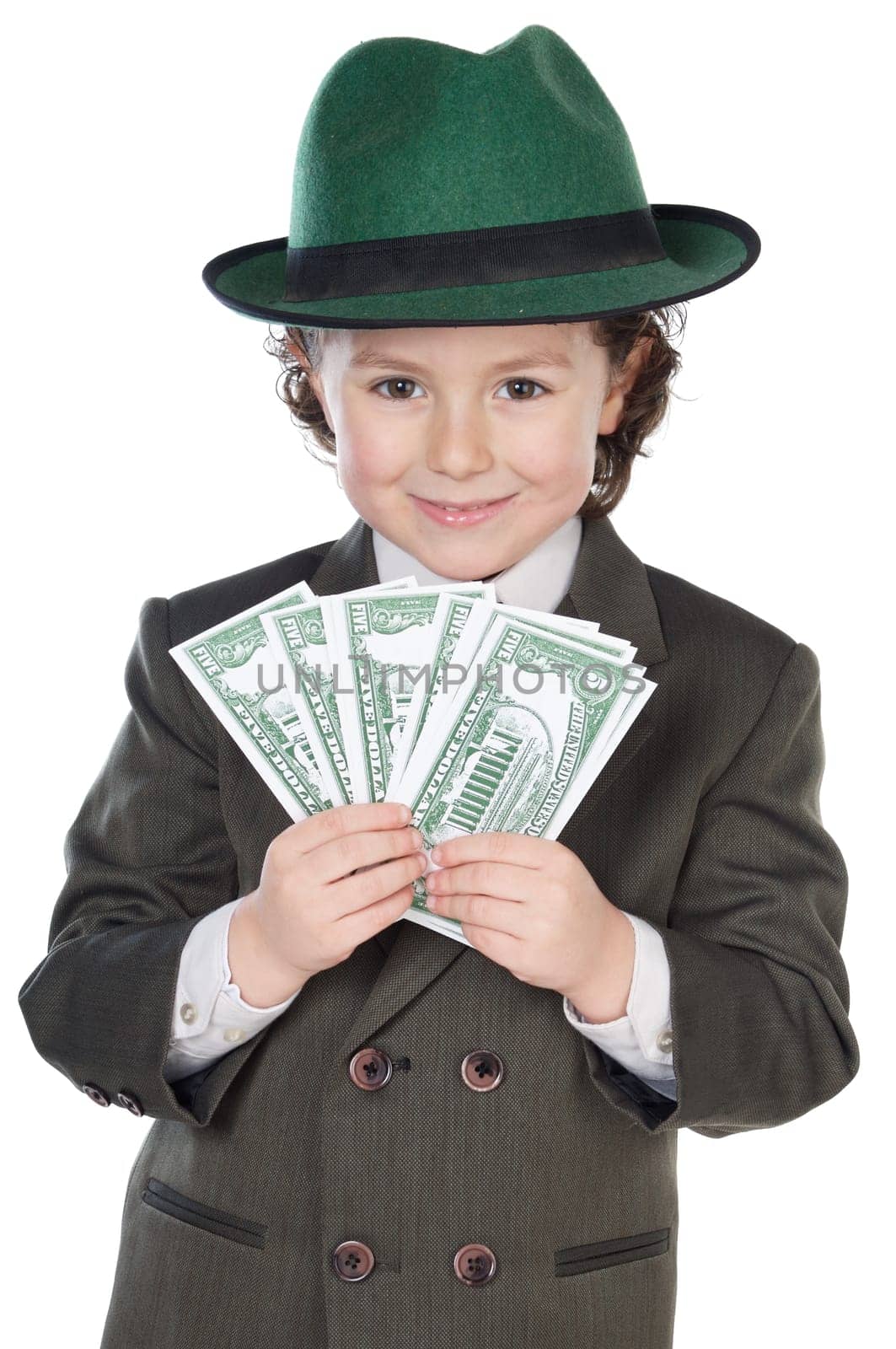 adorable future businessman a over white background