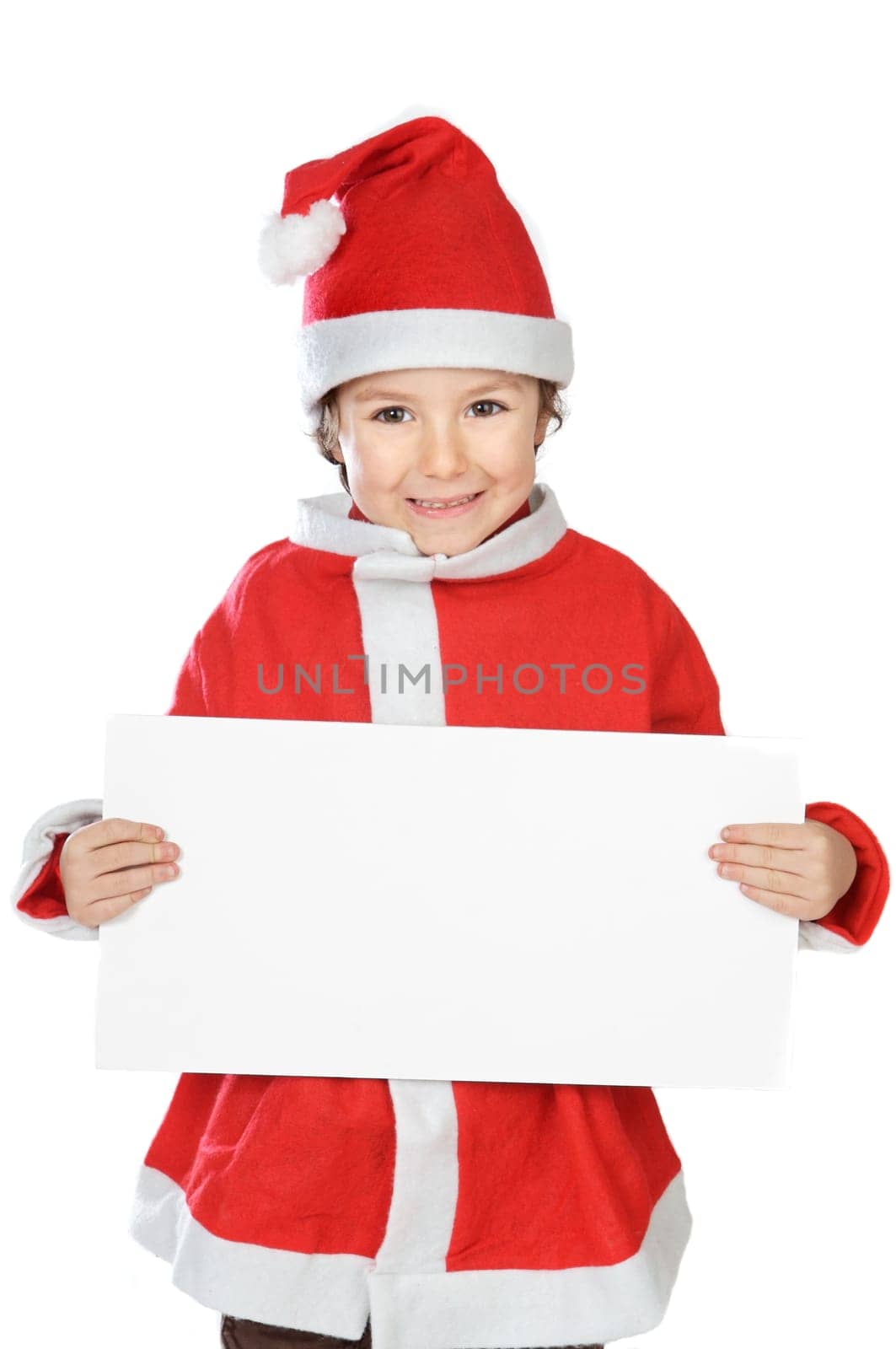 Photo of an adorable boy in christmas with a billboard
