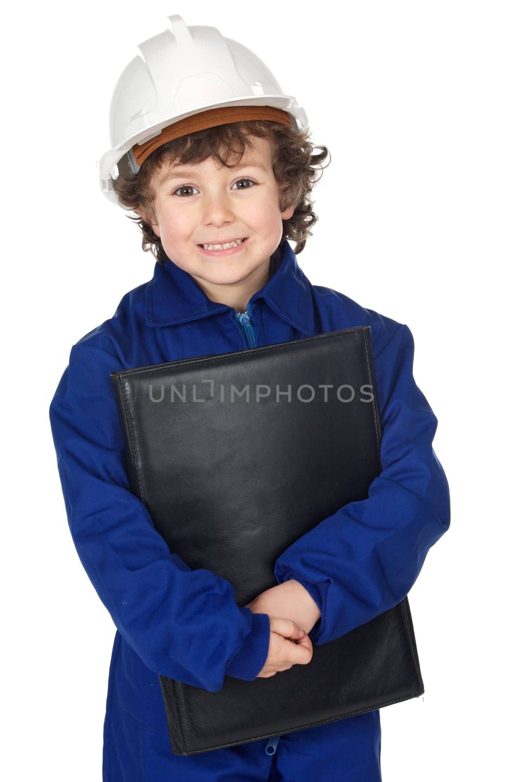 adorable future builder with folder and helmet