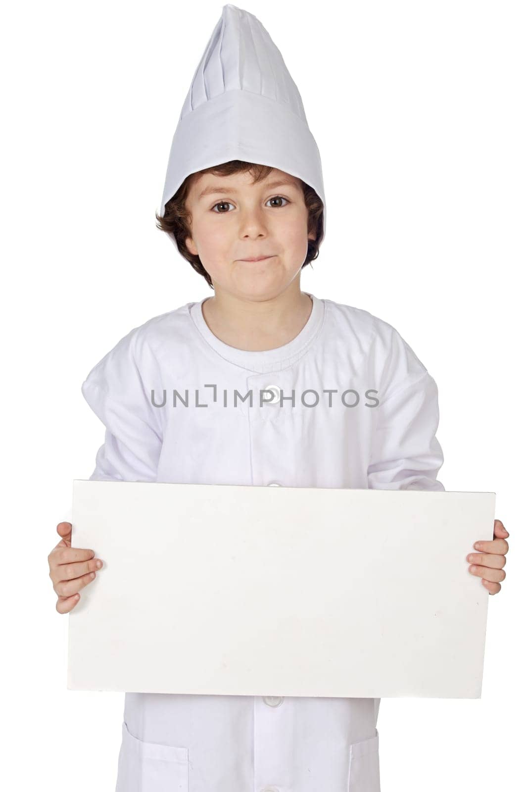 adorable future cook whit billboard a over white background