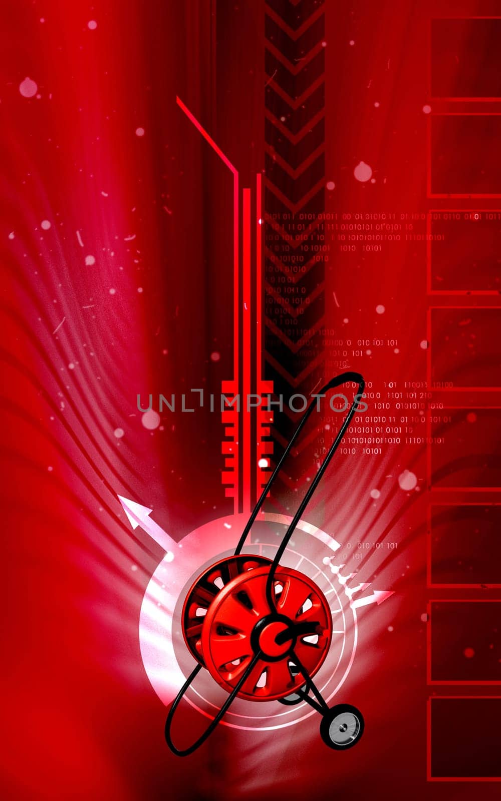 Digital illustration of hose reel trolley in colour background