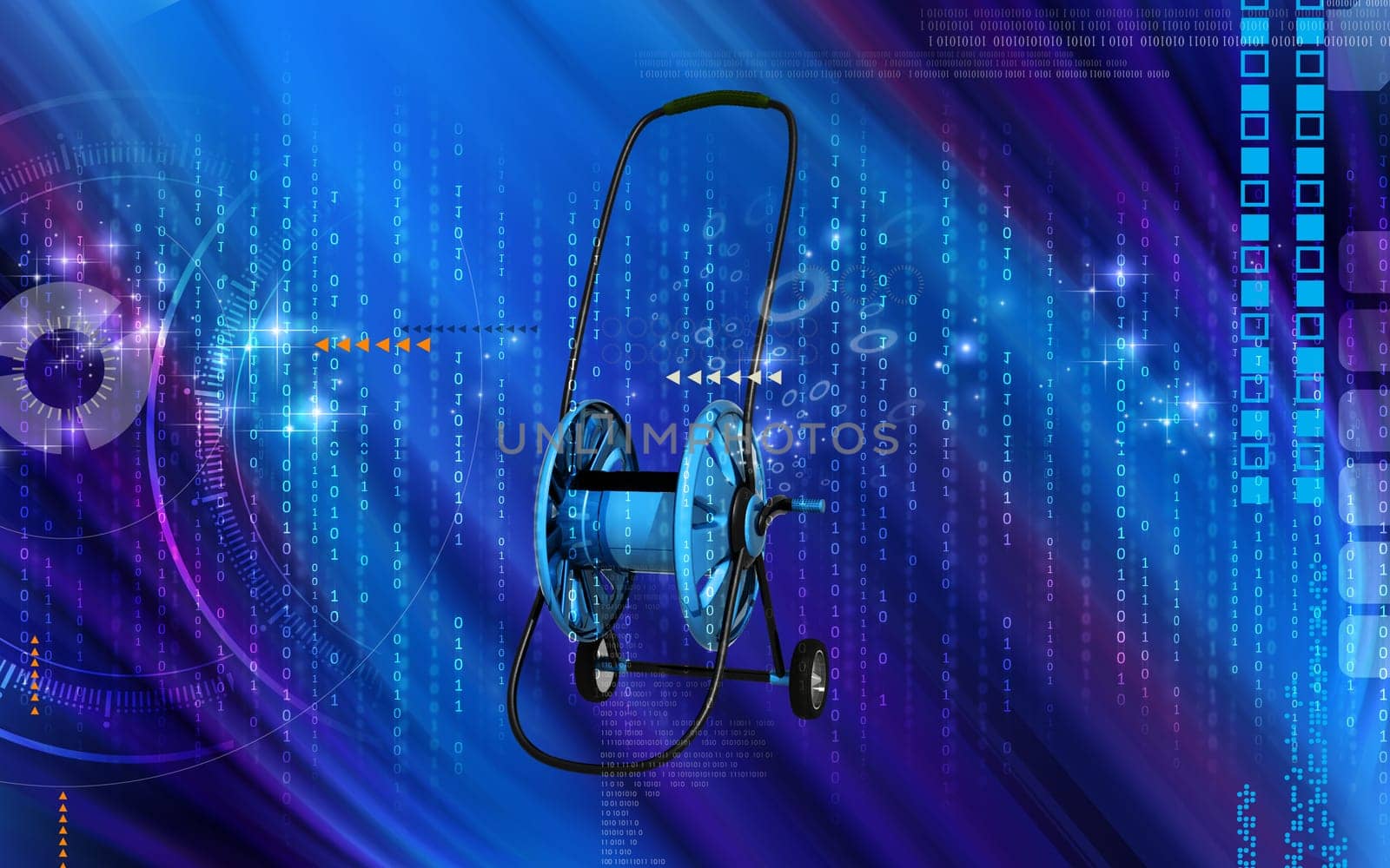 Digital illustration of hose reel trolley in colour background