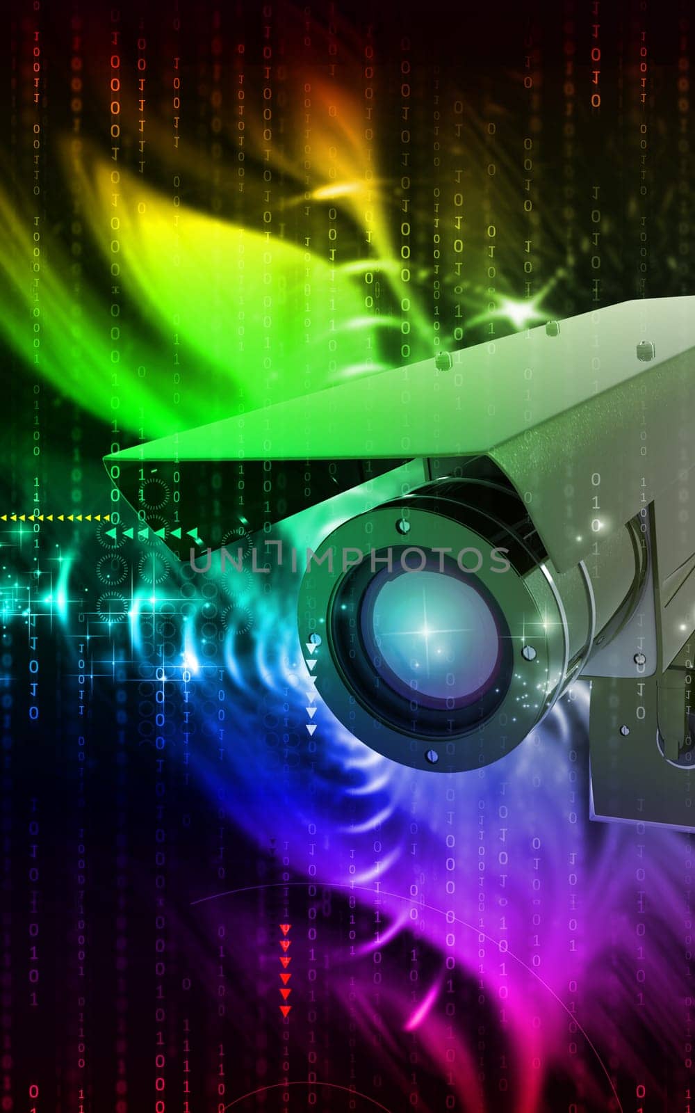 Digital illustration of security camera in colour background