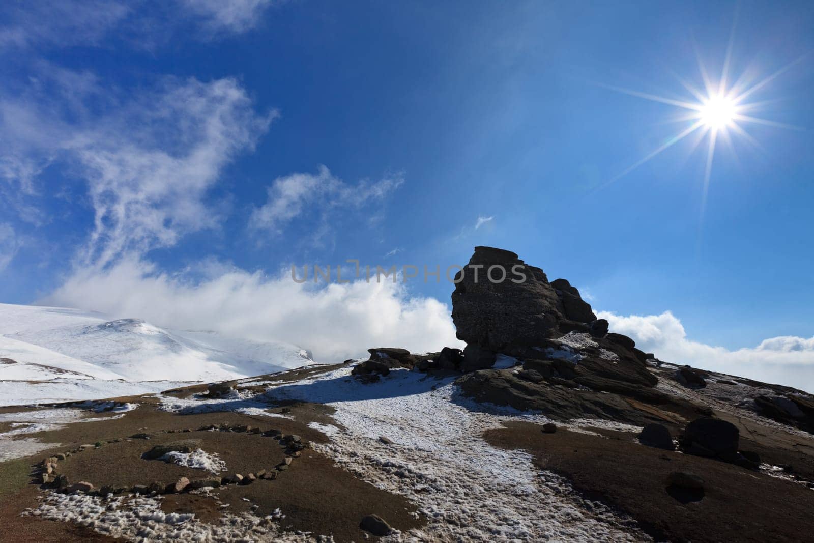 The Sphinx natural rock formation in Bucegi Mountains, Romania