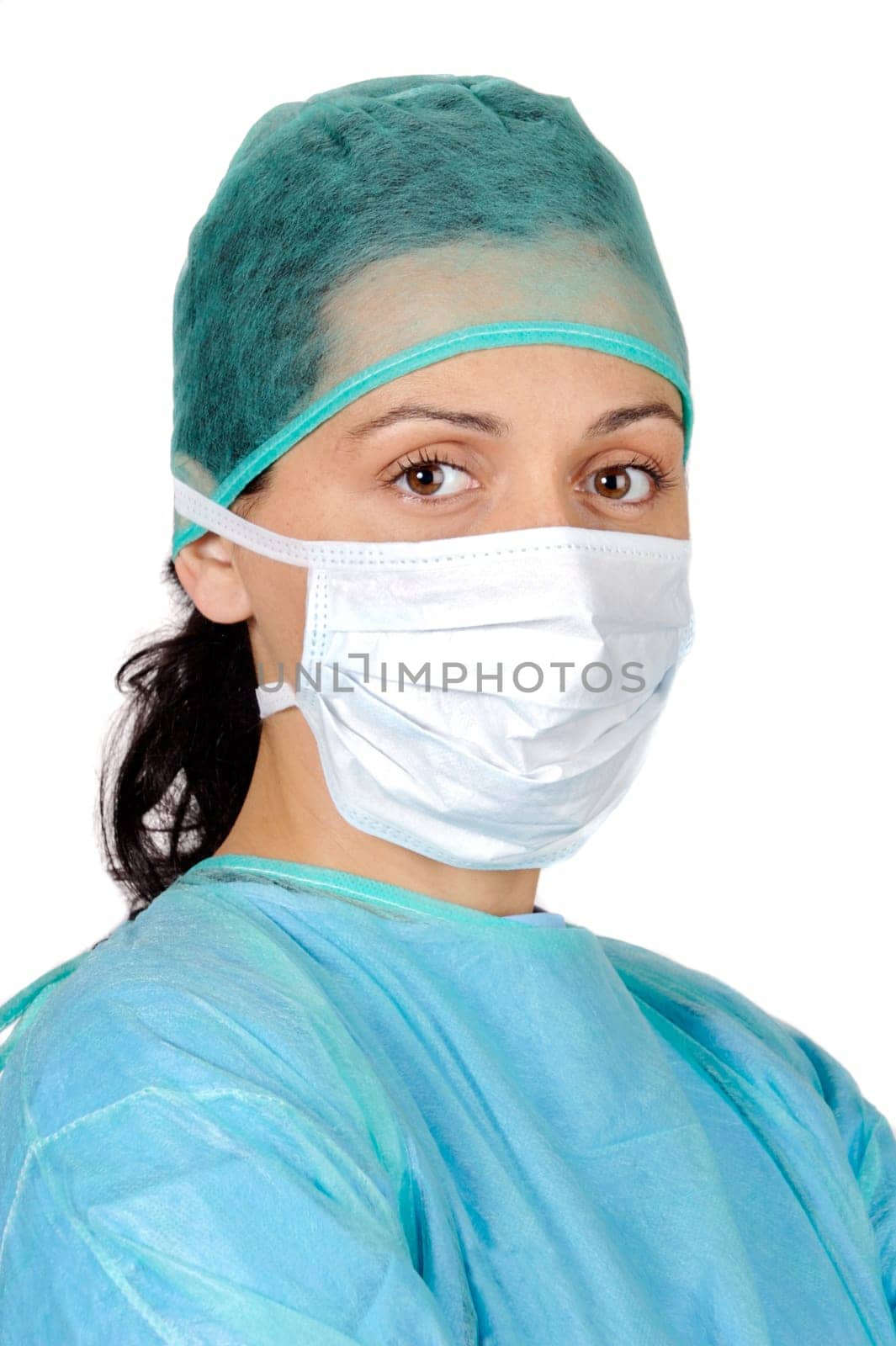 attractive lady doctor over a white background