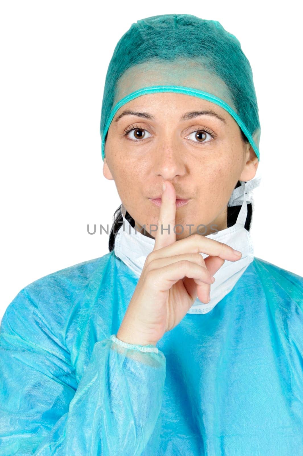 attractive lady doctor over a white background
