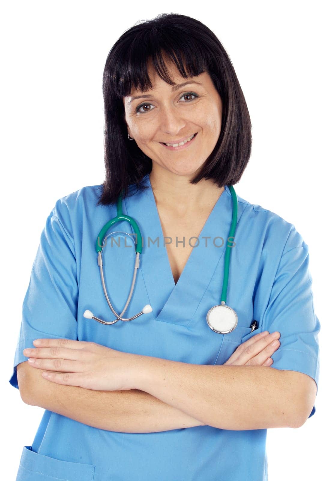 Beautiful woman doctor a over white background