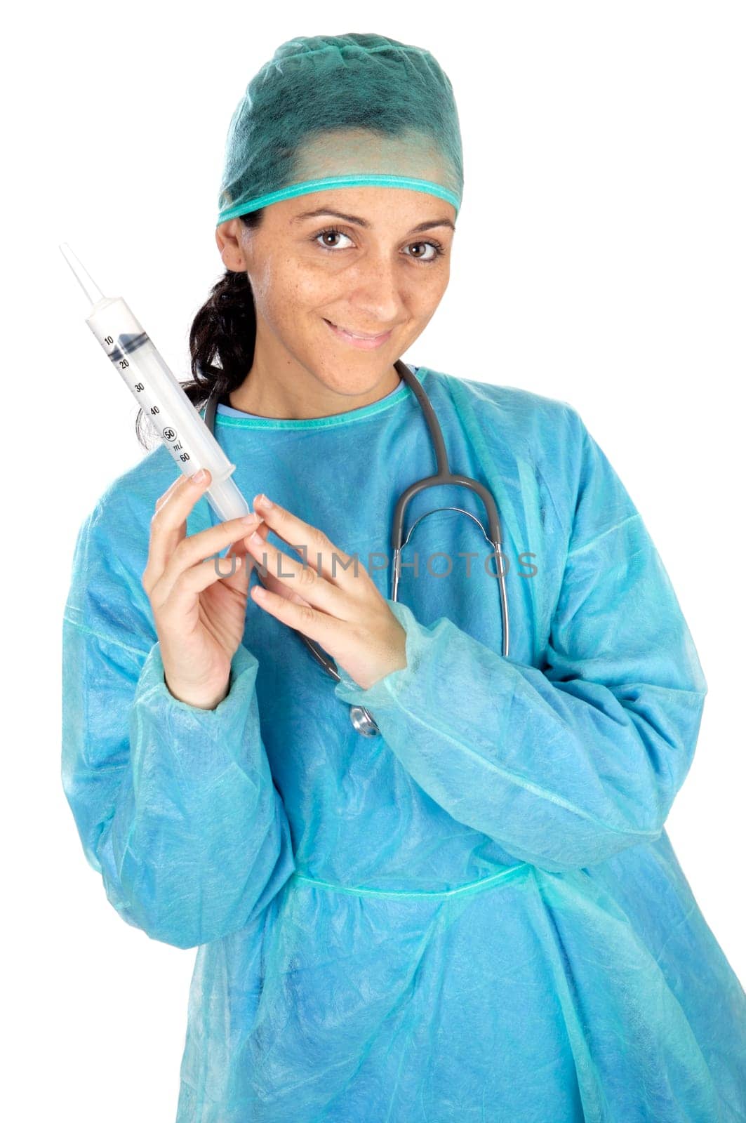 attractive lady doctor over a white background