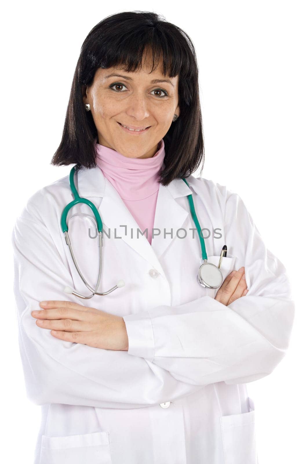 Beautiful woman doctor a over white background