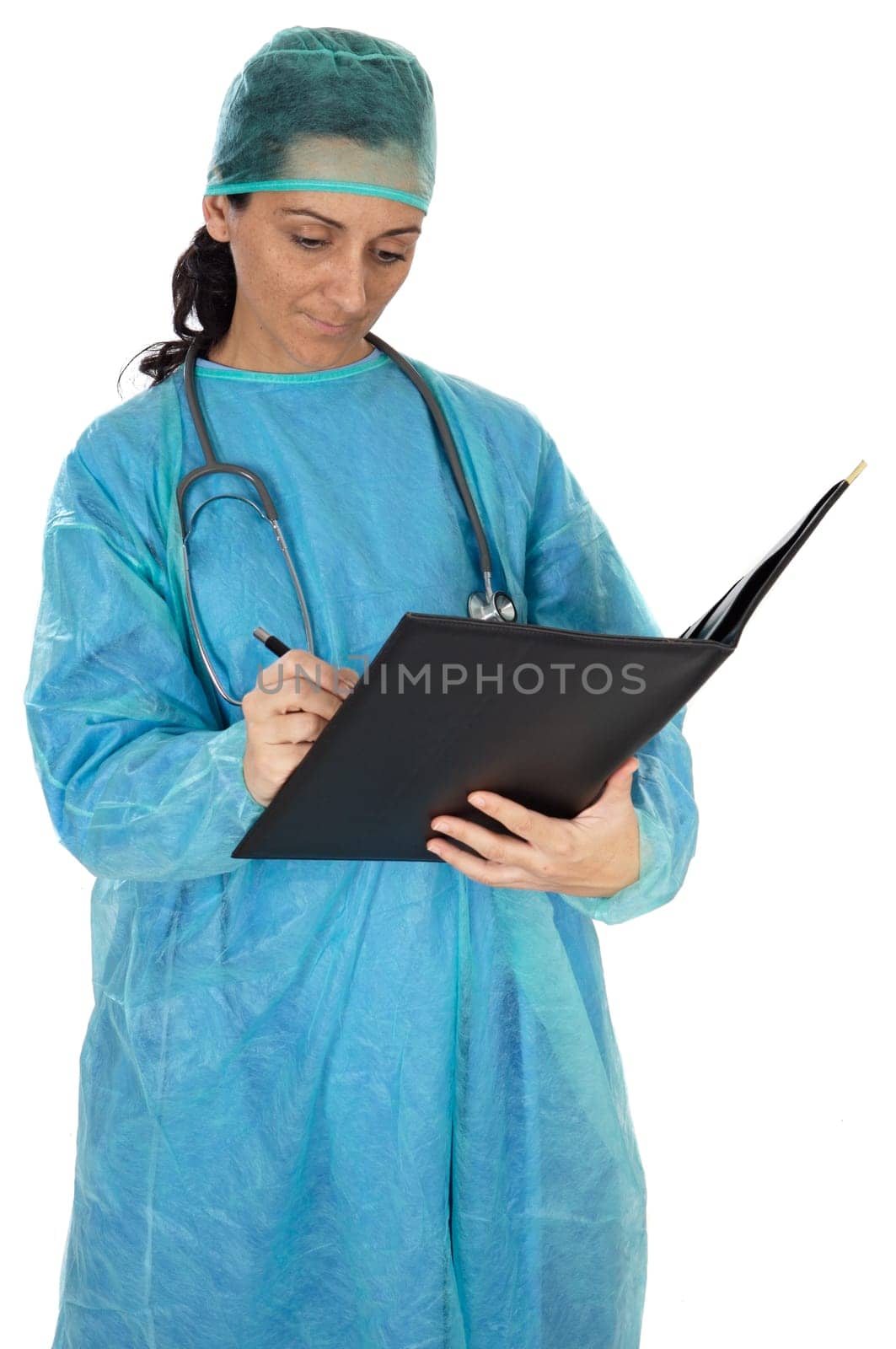 Attractive lady doctor over a white background