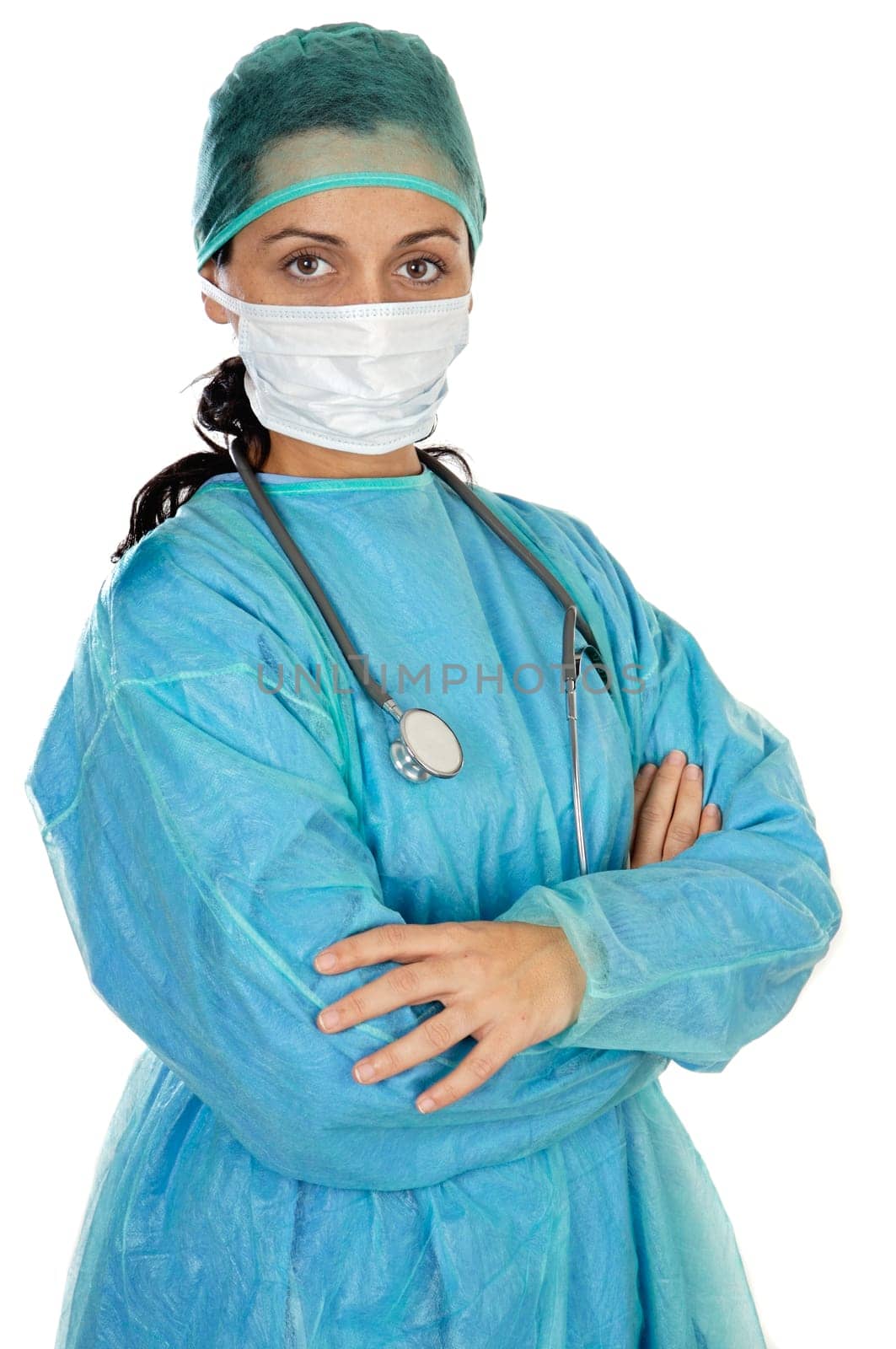 attractive lady doctor over a white background