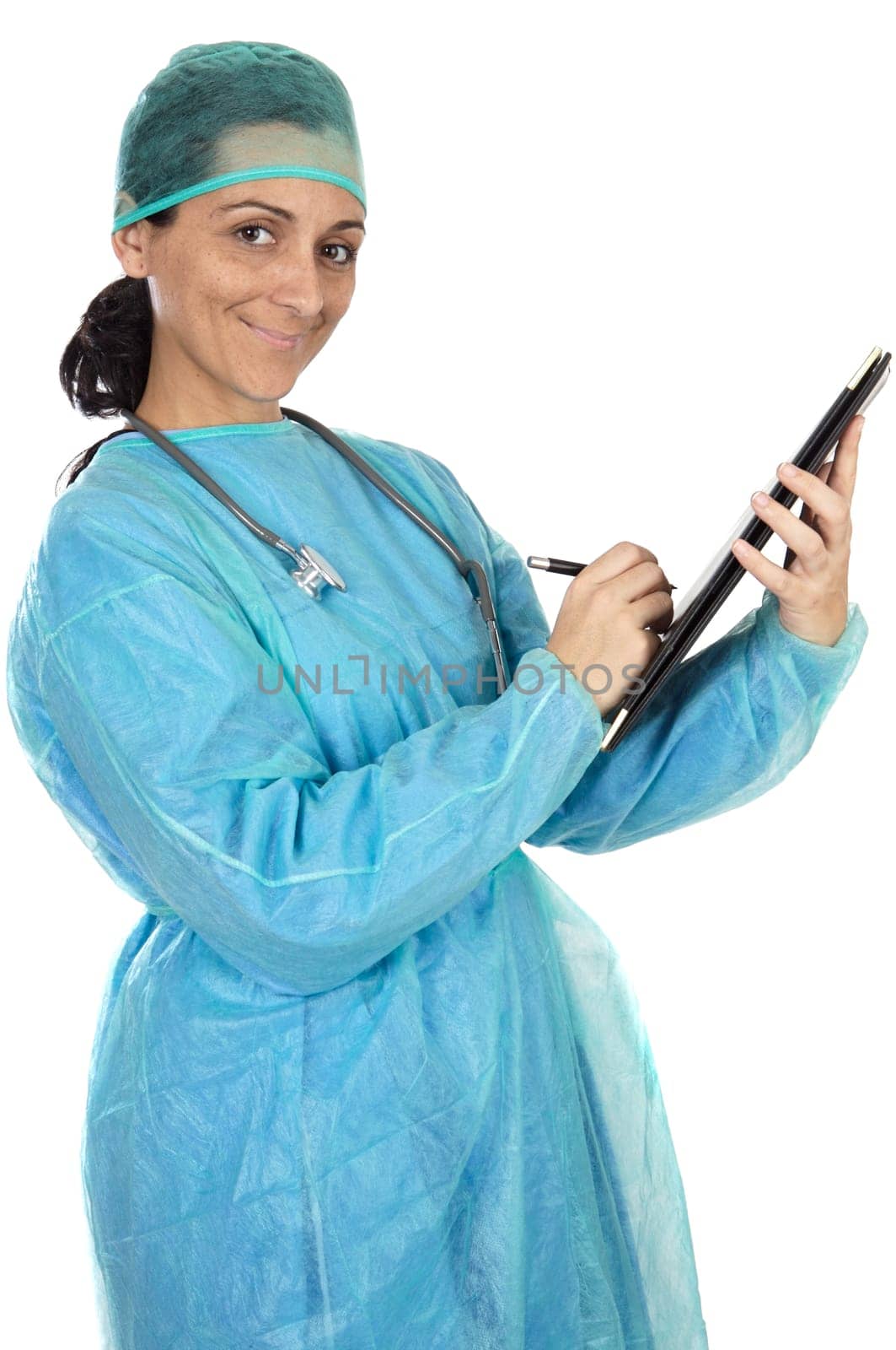 attractive lady doctor over a white background