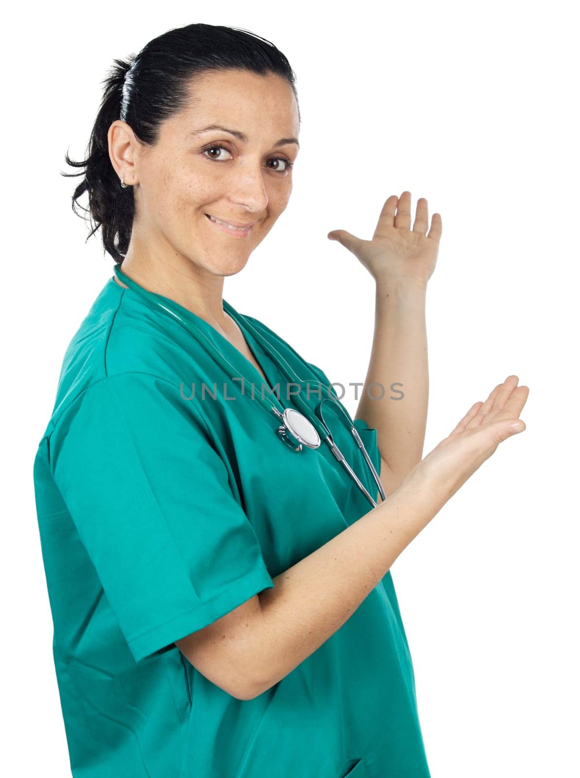 attractive lady doctor over a white background