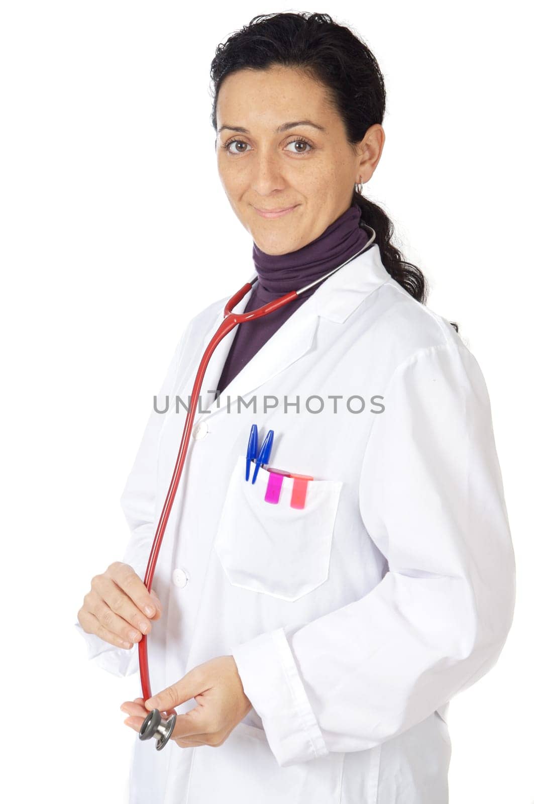 attractive lady doctor over a white background