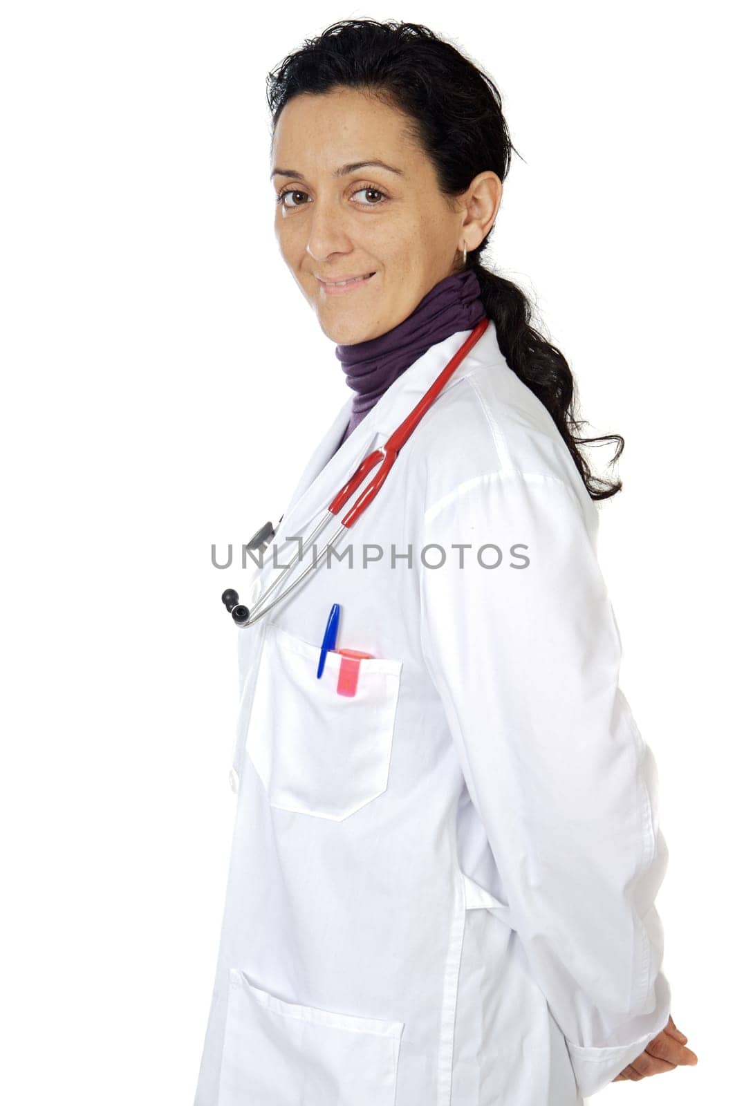 Attractive lady doctor over a white background