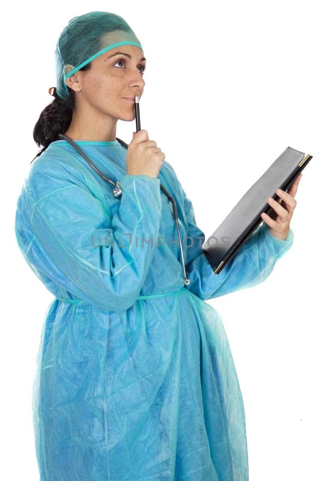 attractive lady doctor over a white background