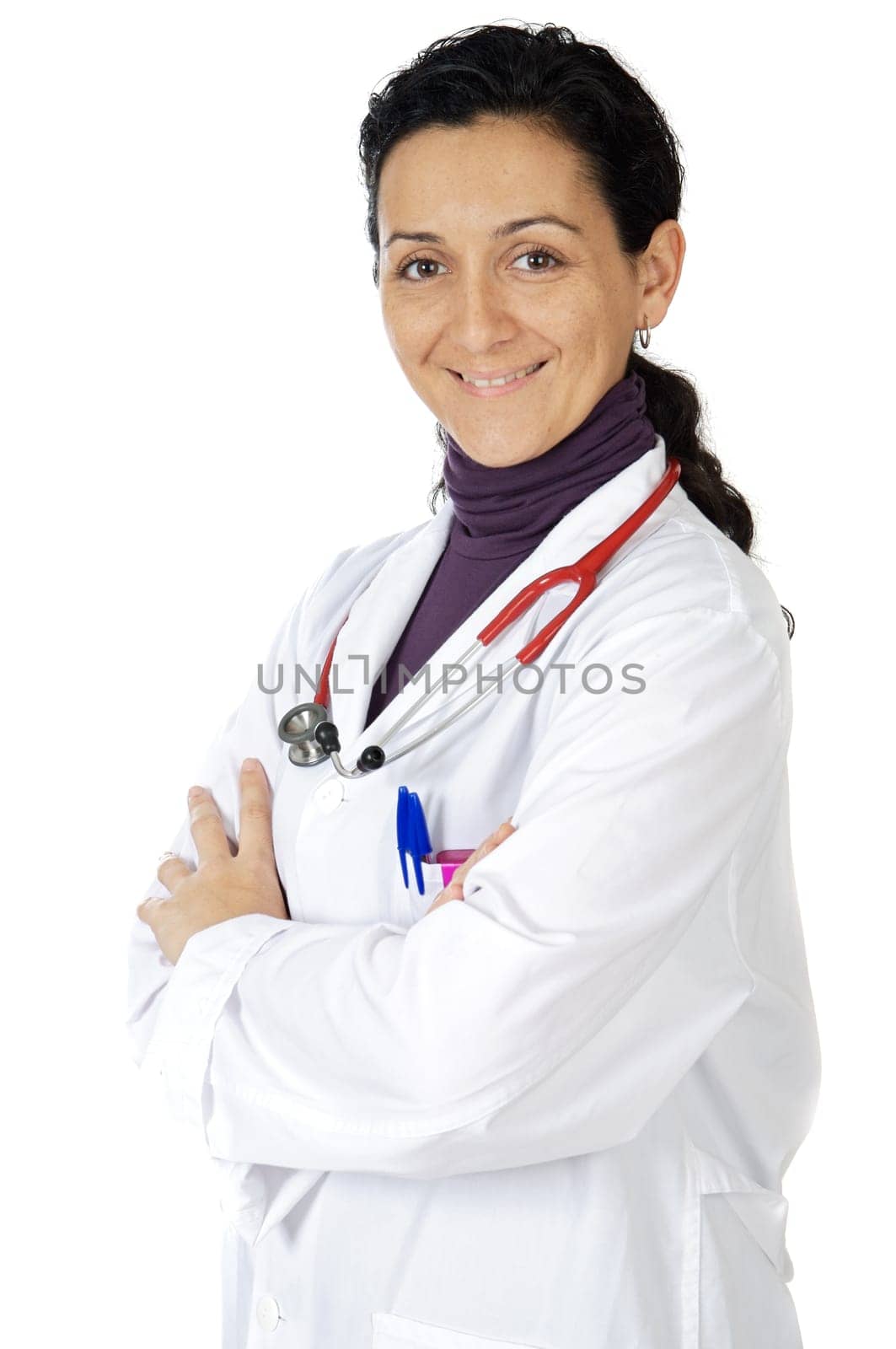 Attractive lady doctor over a white background