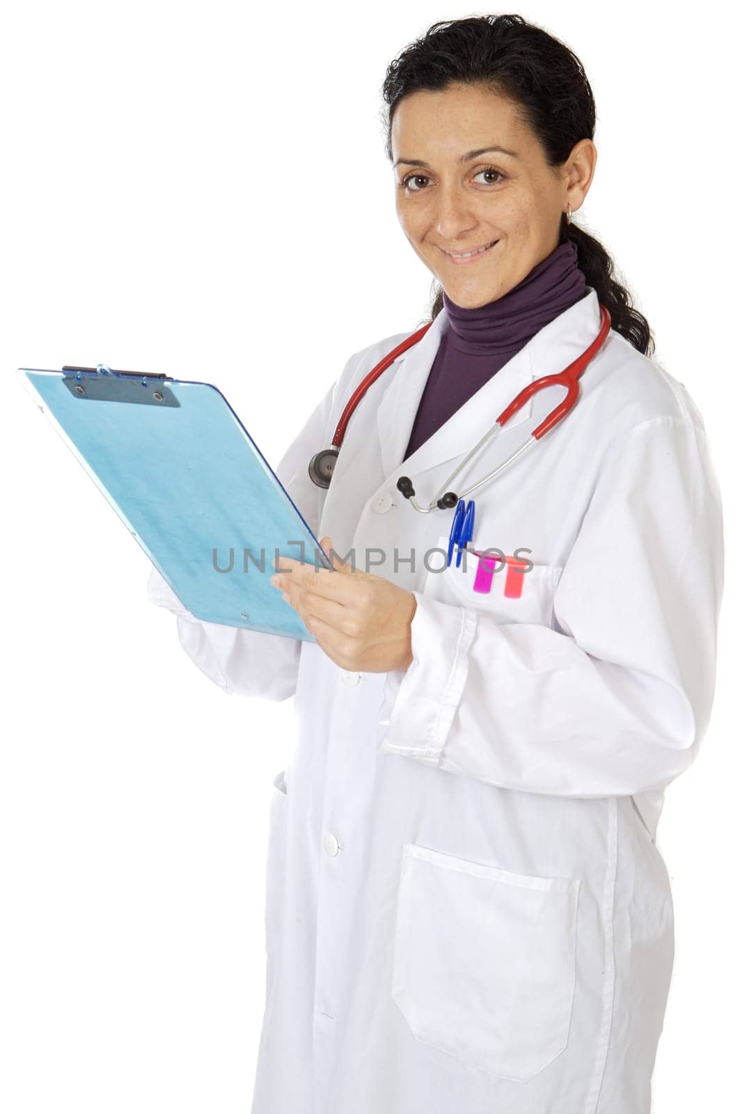 attractive lady doctor over a white background