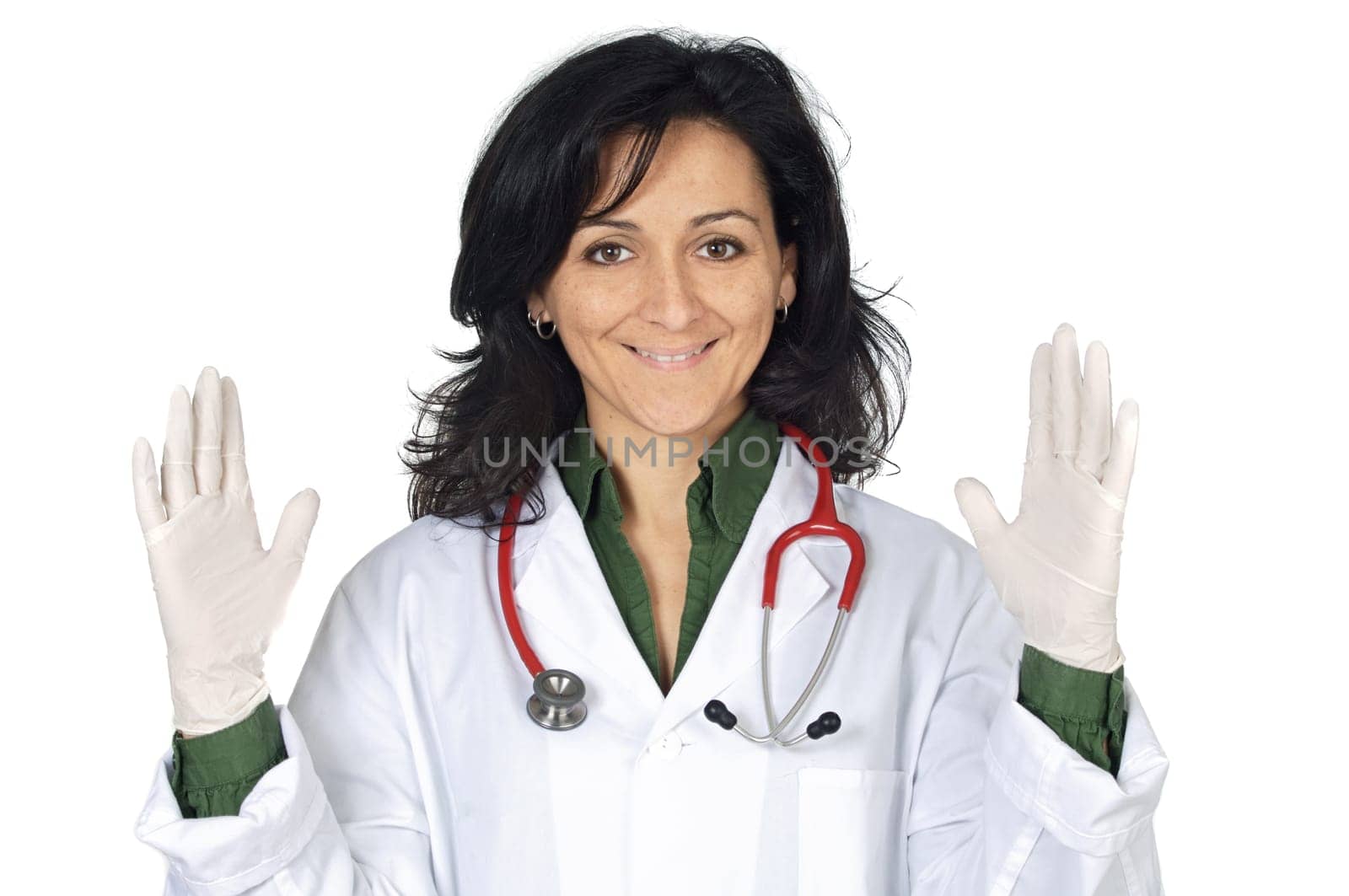 Attractive lady doctor over a white background