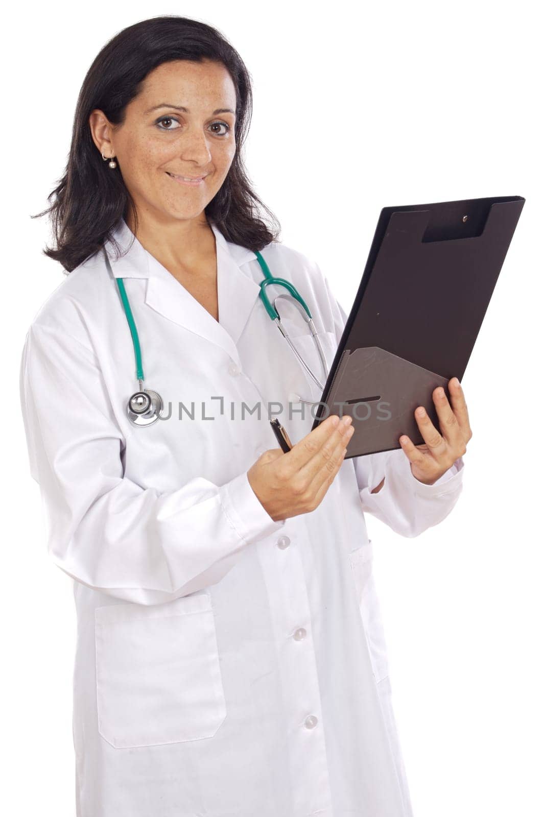 attractive lady doctor over a white background