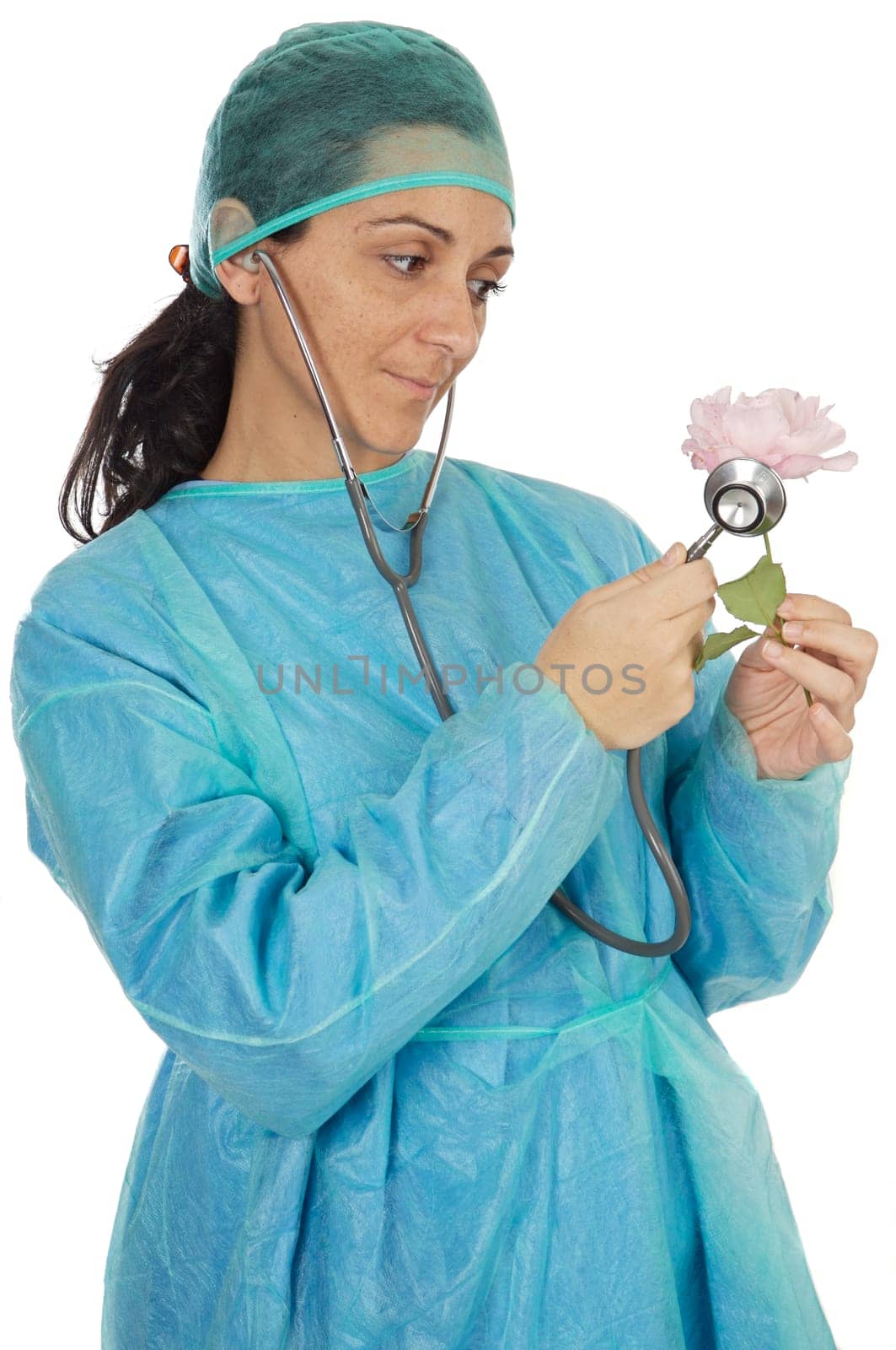 Attractive lady doctor over a white background