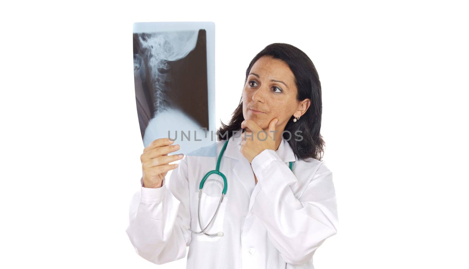 Woman doctor whit radiography a over white background