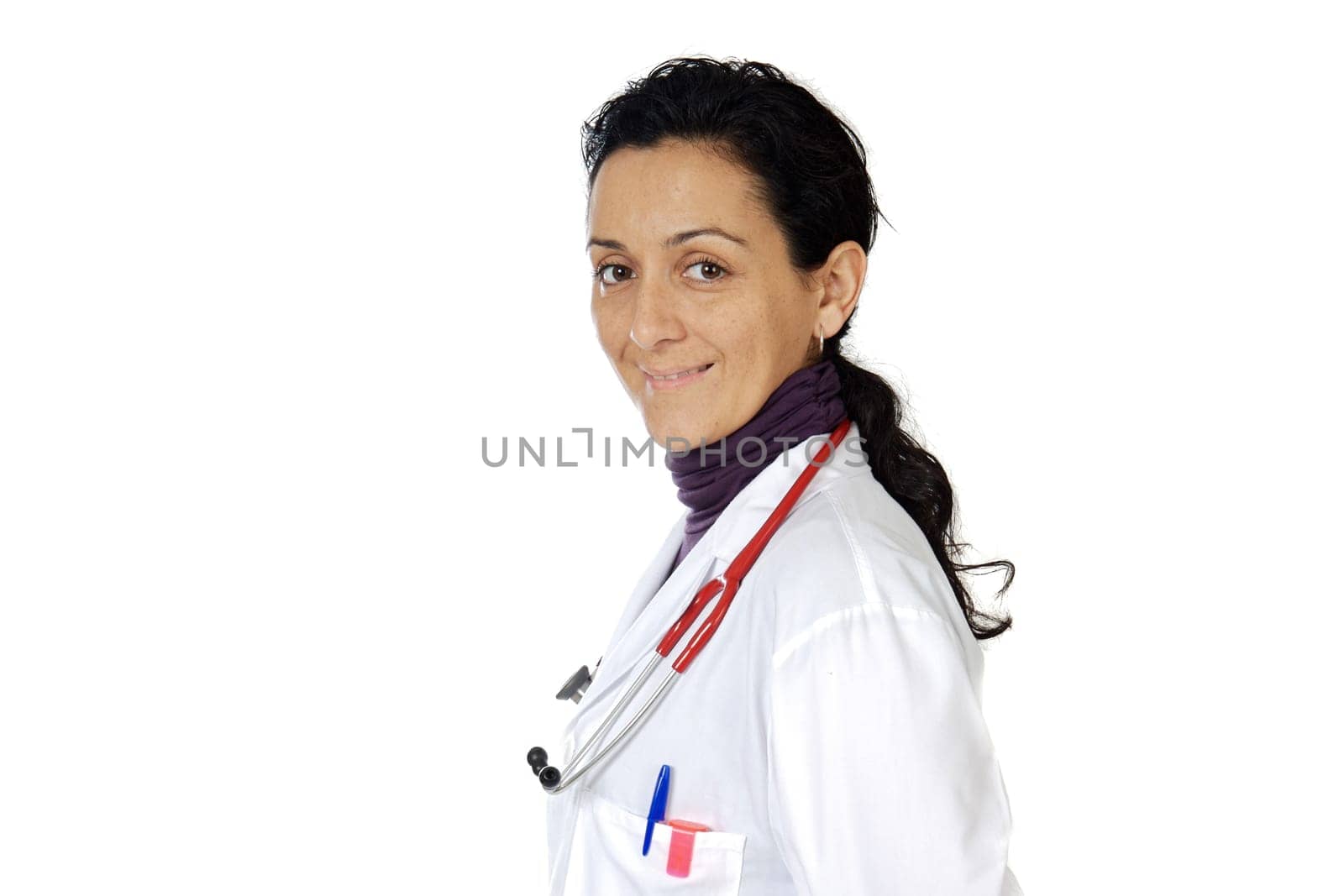 Beautiful woman doctor a over white background