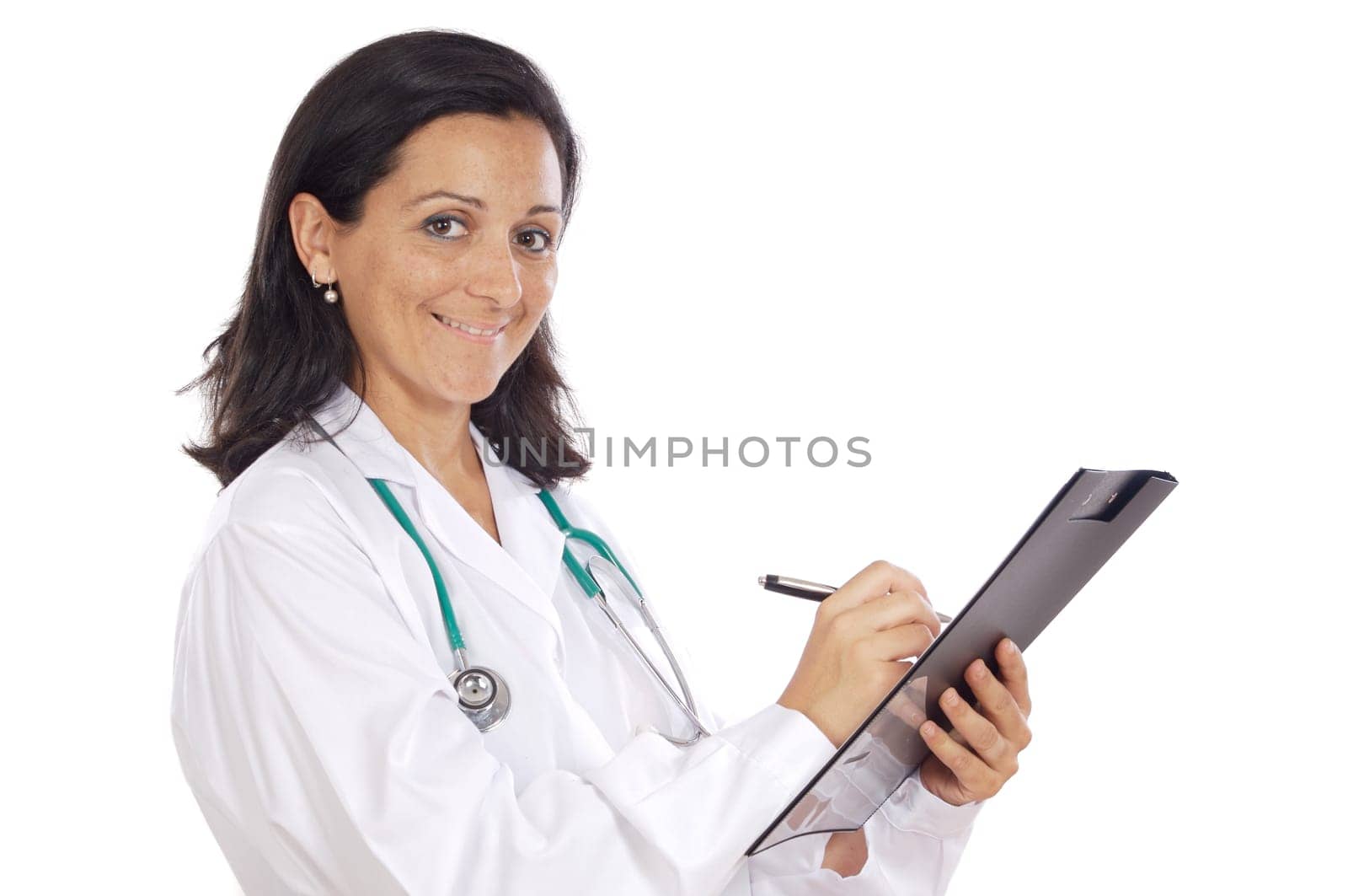 Attractive lady doctor over a white background