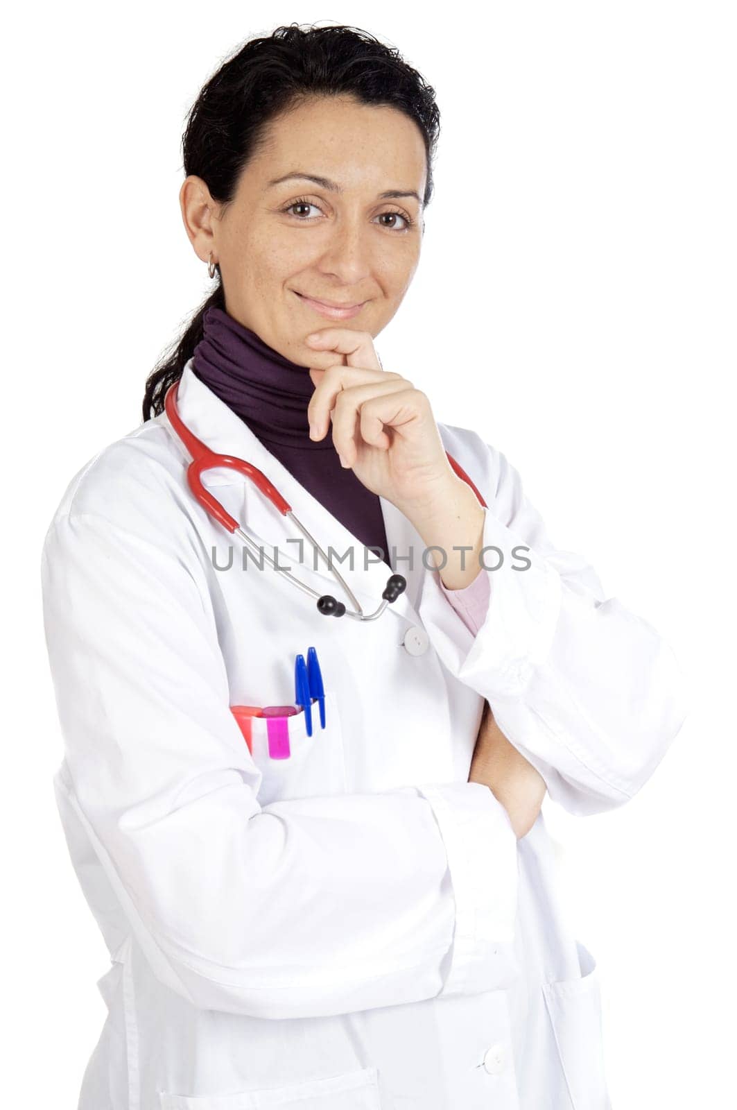 Attractive lady doctor over a white background